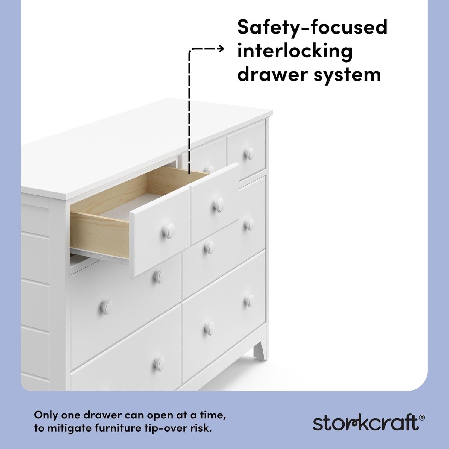 imageStorkcraft Moss 6 Drawer Dresser White GREENGUARD Gold Certified Nursery Dresser SafetyFocused Interlocking Drawer System Chest of Drawers for Bedroom Wood CraftsmanshipWhite