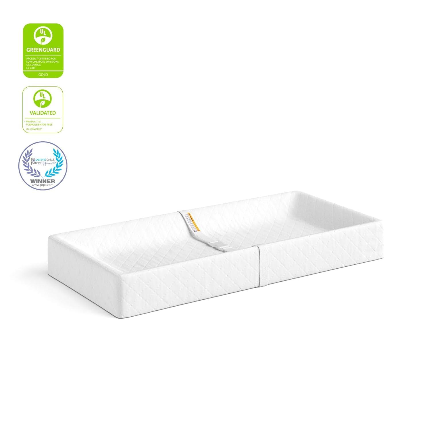 imageStorkcraft Nest 4Sided Contoured Baby Changing Pad with Safety Strap GREENGUARD Gold Certified WaterResistant Surface Fits Most StandardSize Changing Table Toppers NonSkid Bottom
