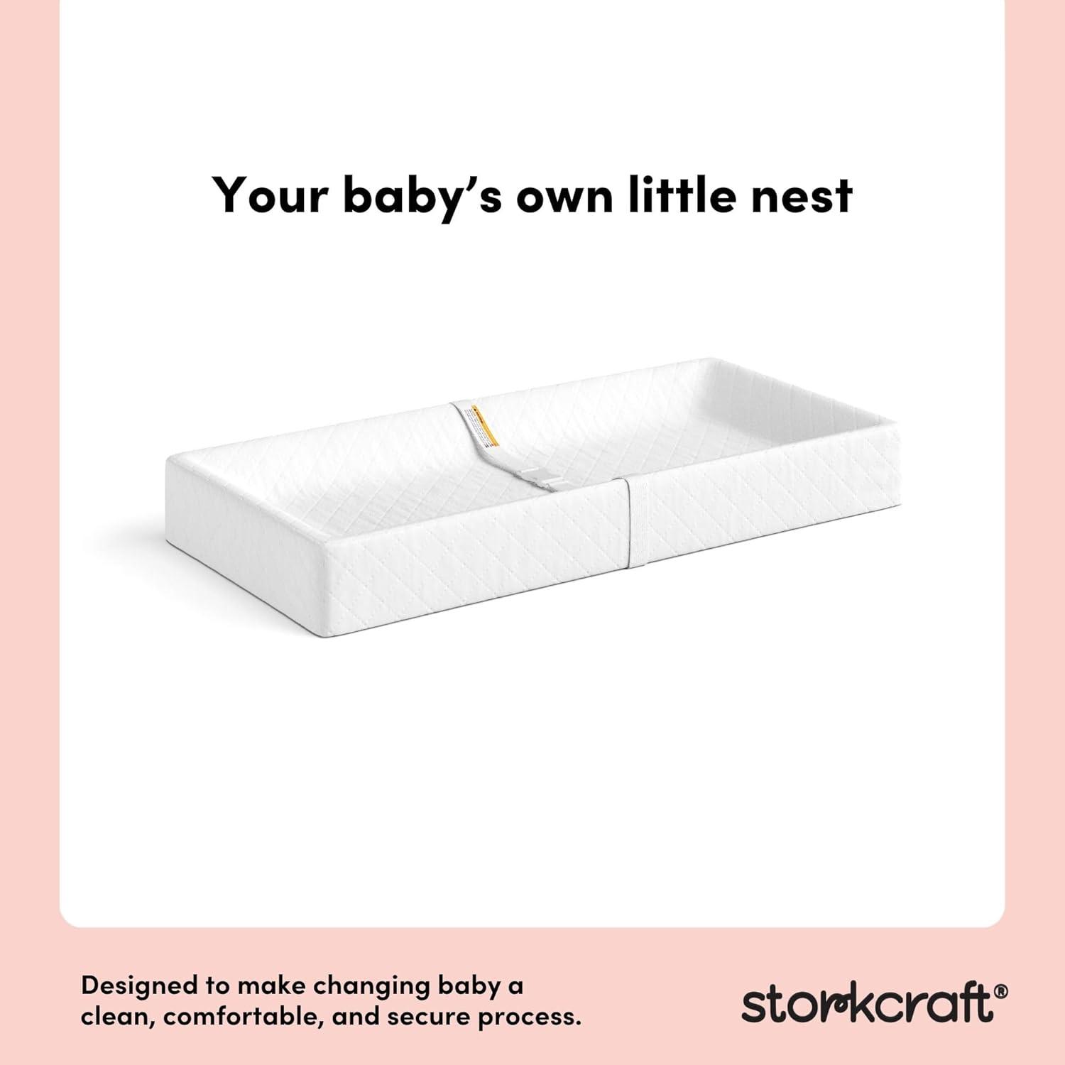 imageStorkcraft Nest 4Sided Contoured Baby Changing Pad with Safety Strap GREENGUARD Gold Certified WaterResistant Surface Fits Most StandardSize Changing Table Toppers NonSkid Bottom