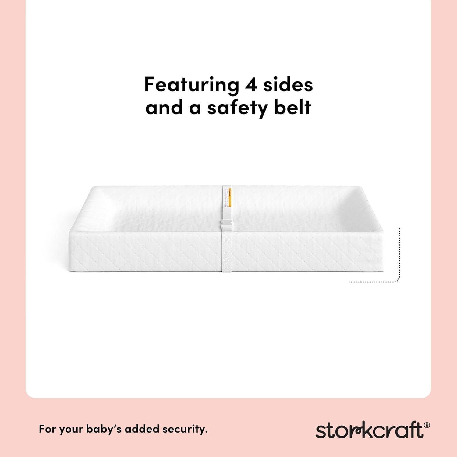 imageStorkcraft Nest 4Sided Contoured Baby Changing Pad with Safety Strap GREENGUARD Gold Certified WaterResistant Surface Fits Most StandardSize Changing Table Toppers NonSkid Bottom