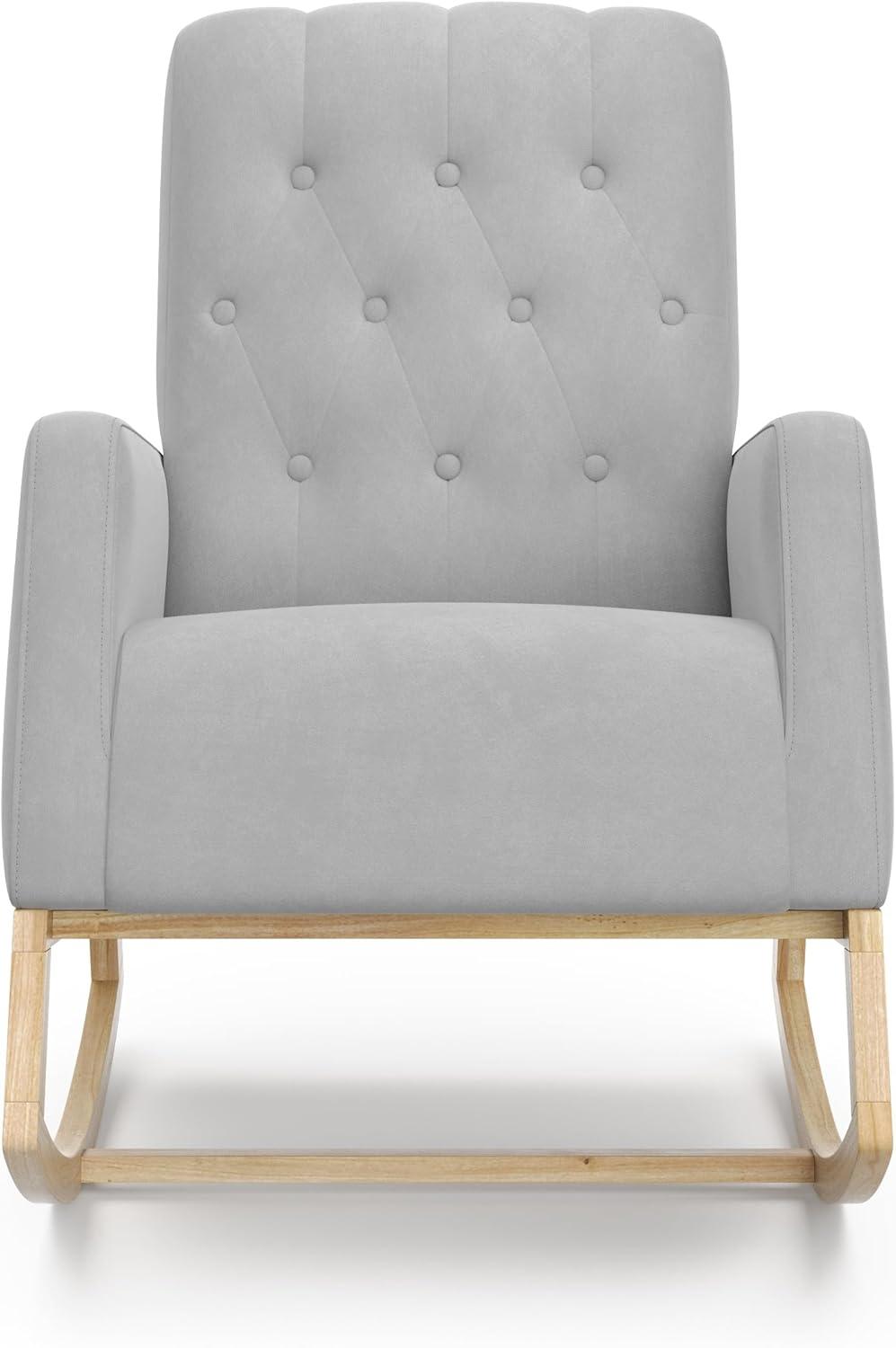 imageStorkcraft Northern Lights Premium Upholstered Nursery Rocking Chair Ivory with Natural Stylish ampamp Supportive Nursery Chair with Natural Wood Rocker Base Premium Button Tufting for Classic StyleNaturalSteel