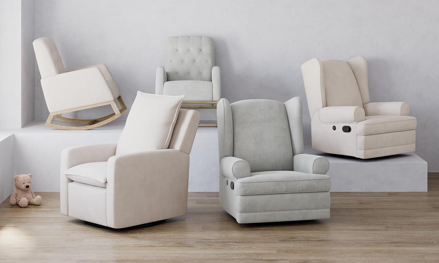 imageStorkcraft Northern Lights Premium Upholstered Nursery Rocking Chair Ivory with Natural Stylish ampamp Supportive Nursery Chair with Natural Wood Rocker Base Premium Button Tufting for Classic StyleNaturalSaltpepper Boucle