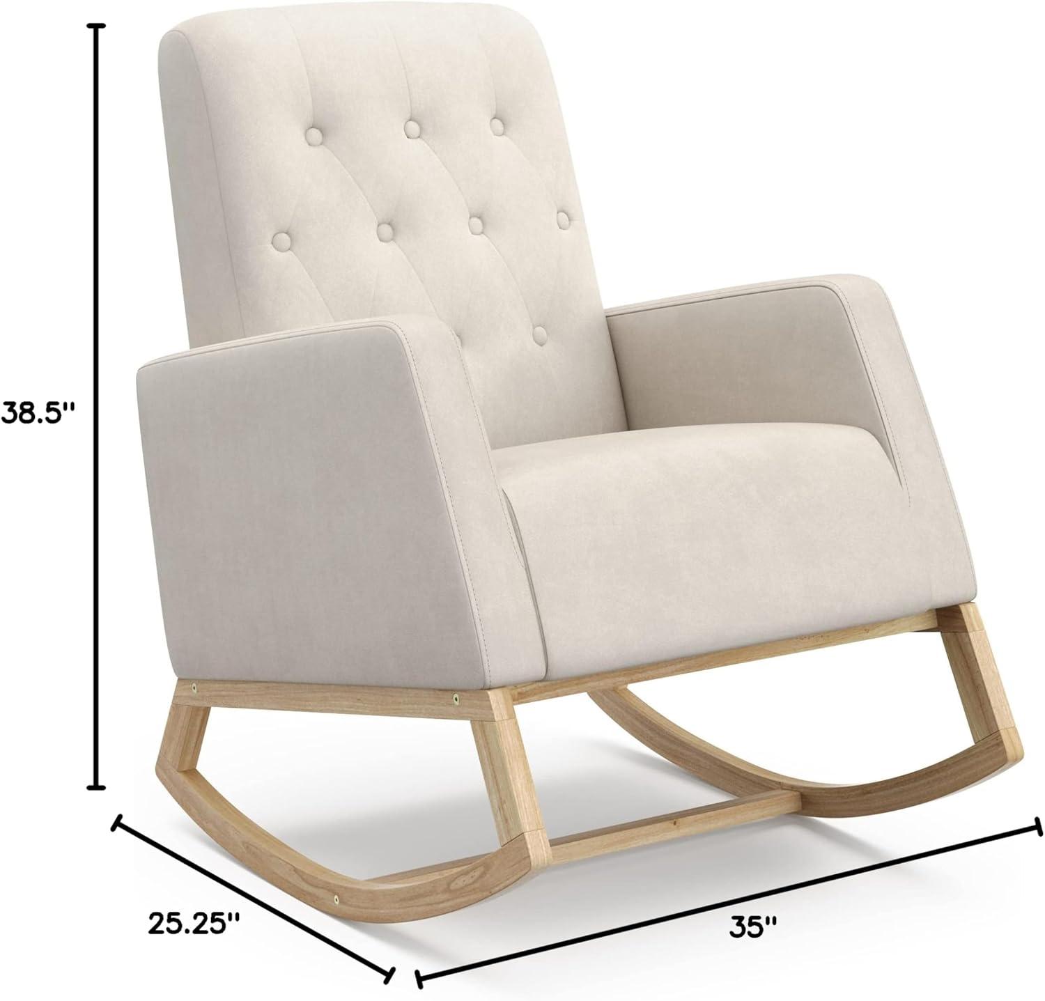 imageStorkcraft Northern Lights Premium Upholstered Nursery Rocking Chair Ivory with Natural Stylish ampamp Supportive Nursery Chair with Natural Wood Rocker Base Premium Button Tufting for Classic StyleNaturalIvory