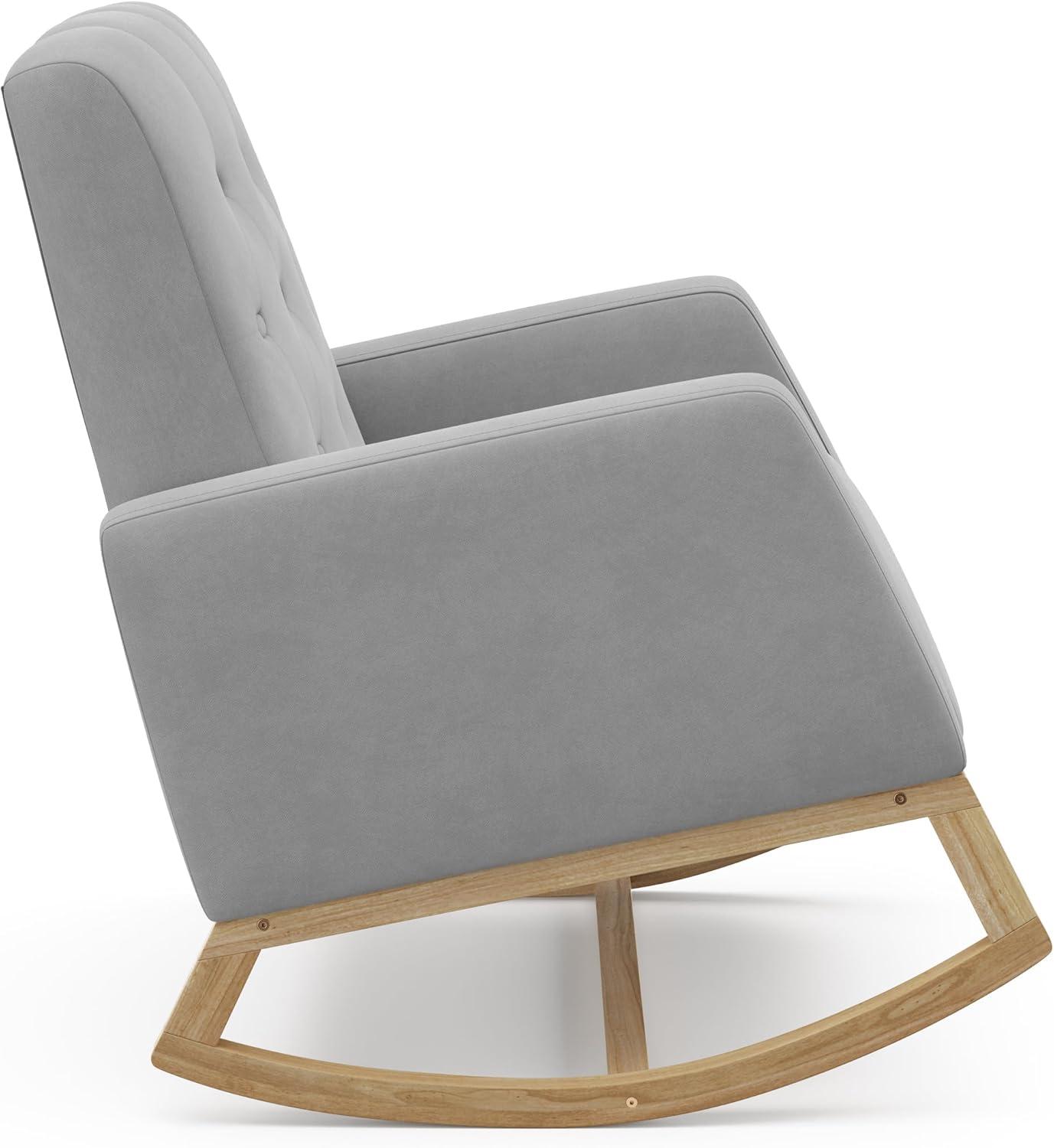 imageStorkcraft Northern Lights Premium Upholstered Nursery Rocking Chair Ivory with Natural Stylish ampamp Supportive Nursery Chair with Natural Wood Rocker Base Premium Button Tufting for Classic StyleNaturalSteel