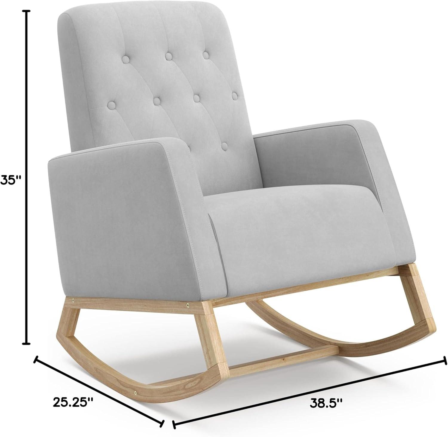 imageStorkcraft Northern Lights Premium Upholstered Nursery Rocking Chair Ivory with Natural Stylish ampamp Supportive Nursery Chair with Natural Wood Rocker Base Premium Button Tufting for Classic StyleNaturalSteel