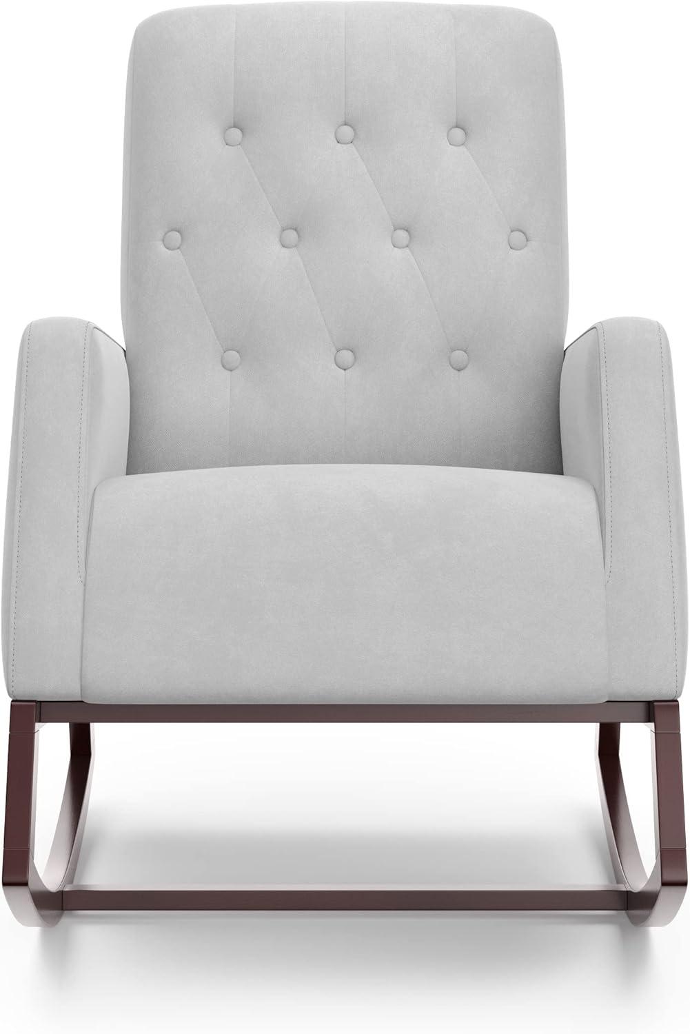 imageStorkcraft Northern Lights Premium Upholstered Nursery Rocking Chair Ivory with Natural Stylish ampamp Supportive Nursery Chair with Natural Wood Rocker Base Premium Button Tufting for Classic StyleEspressoSteel