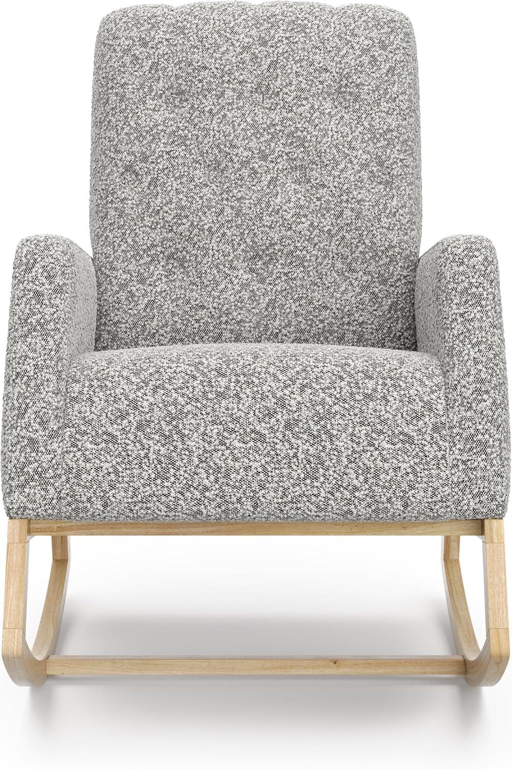 imageStorkcraft Northern Lights Premium Upholstered Nursery Rocking Chair Ivory with Natural Stylish ampamp Supportive Nursery Chair with Natural Wood Rocker Base Premium Button Tufting for Classic StyleNaturalSaltpepper Boucle