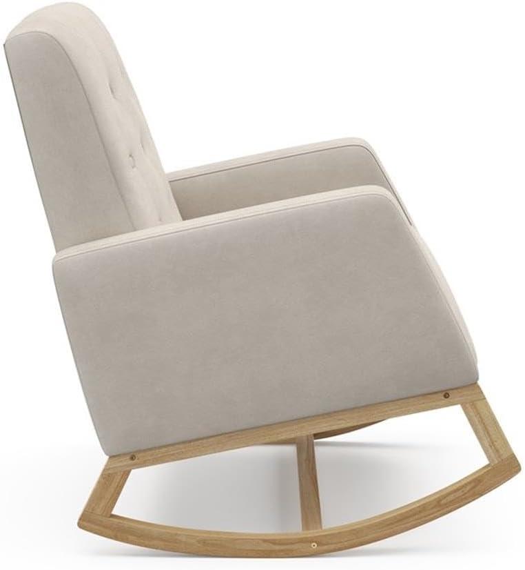 imageStorkcraft Northern Lights Premium Upholstered Nursery Rocking Chair Ivory with Natural Stylish ampamp Supportive Nursery Chair with Natural Wood Rocker Base Premium Button Tufting for Classic StyleNaturalIvory