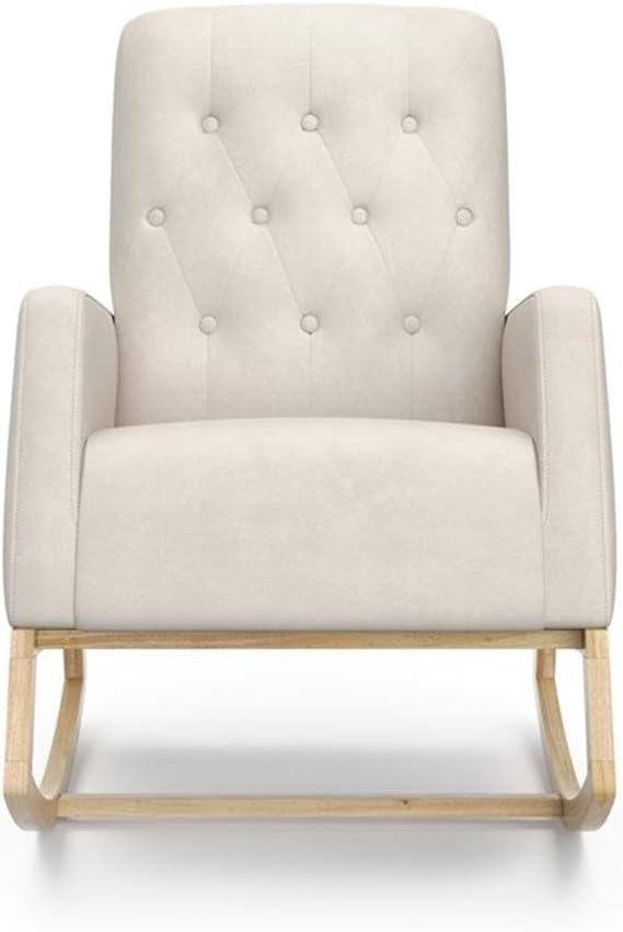 imageStorkcraft Northern Lights Premium Upholstered Nursery Rocking Chair Ivory with Natural Stylish ampamp Supportive Nursery Chair with Natural Wood Rocker Base Premium Button Tufting for Classic StyleNaturalIvory