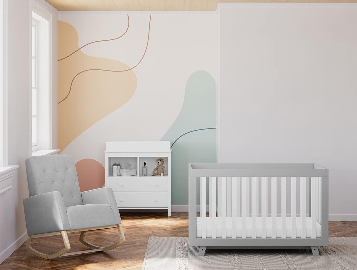 imageStorkcraft Northern Lights Premium Upholstered Nursery Rocking Chair Ivory with Natural Stylish ampamp Supportive Nursery Chair with Natural Wood Rocker Base Premium Button Tufting for Classic StyleNaturalSteel