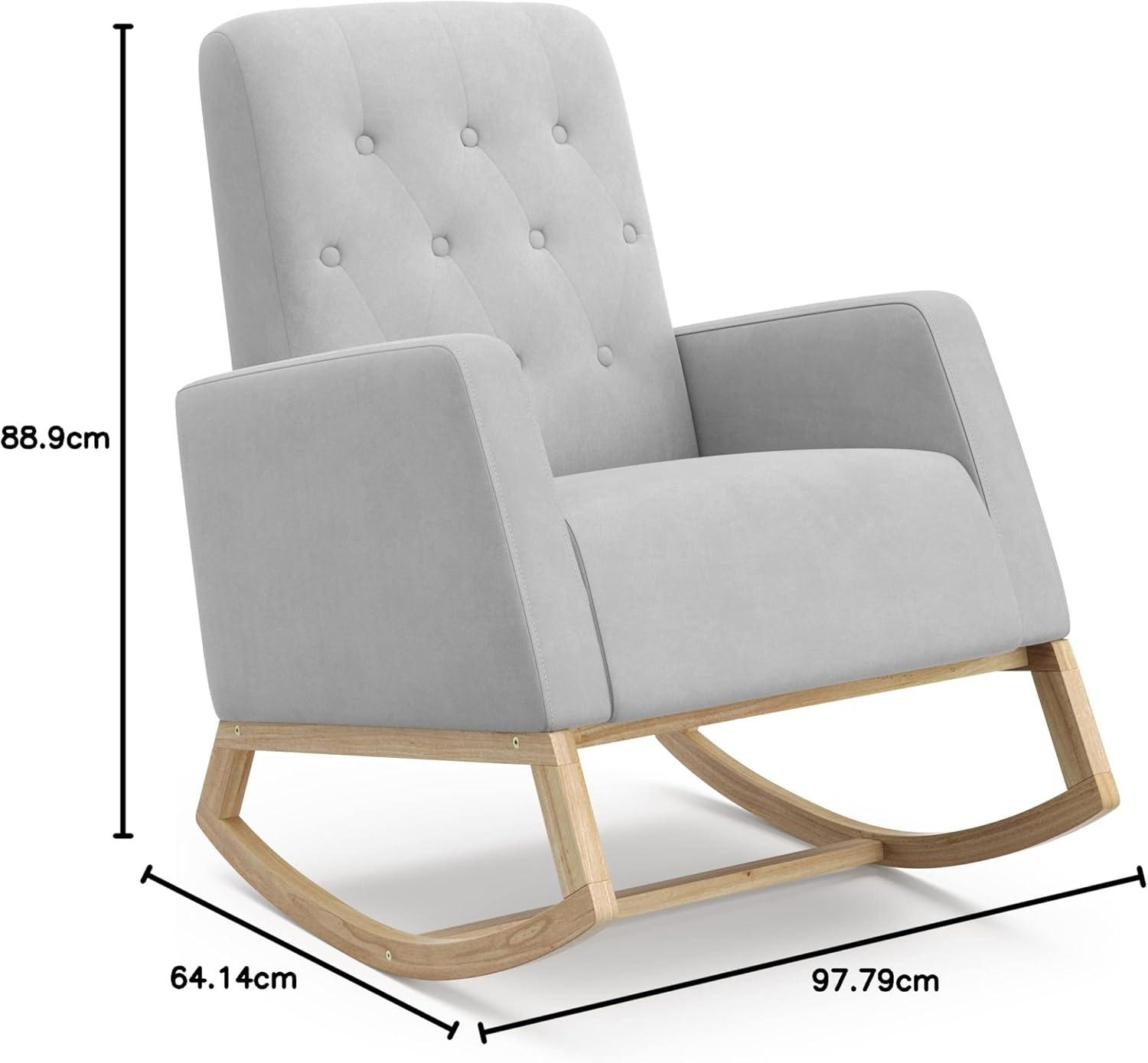 imageStorkcraft Northern Lights Premium Upholstered Nursery Rocking Chair Ivory with Natural Stylish ampamp Supportive Nursery Chair with Natural Wood Rocker Base Premium Button Tufting for Classic StyleNaturalSteel