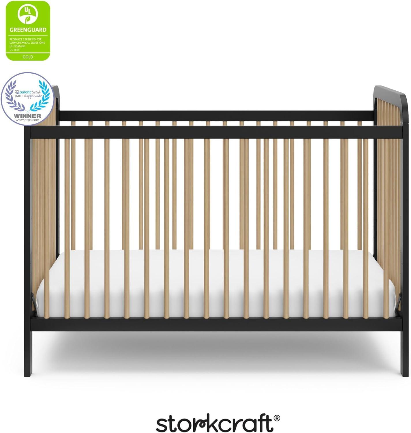 imageStorkcraft Pasadena 3in1 Convertible Crib White GREENGUARD Gold Certified Converts to Daybed and Toddler Bed Fits Standard FullSize Crib Mattress Adjustable Mattress HeightBlack With Driftwood