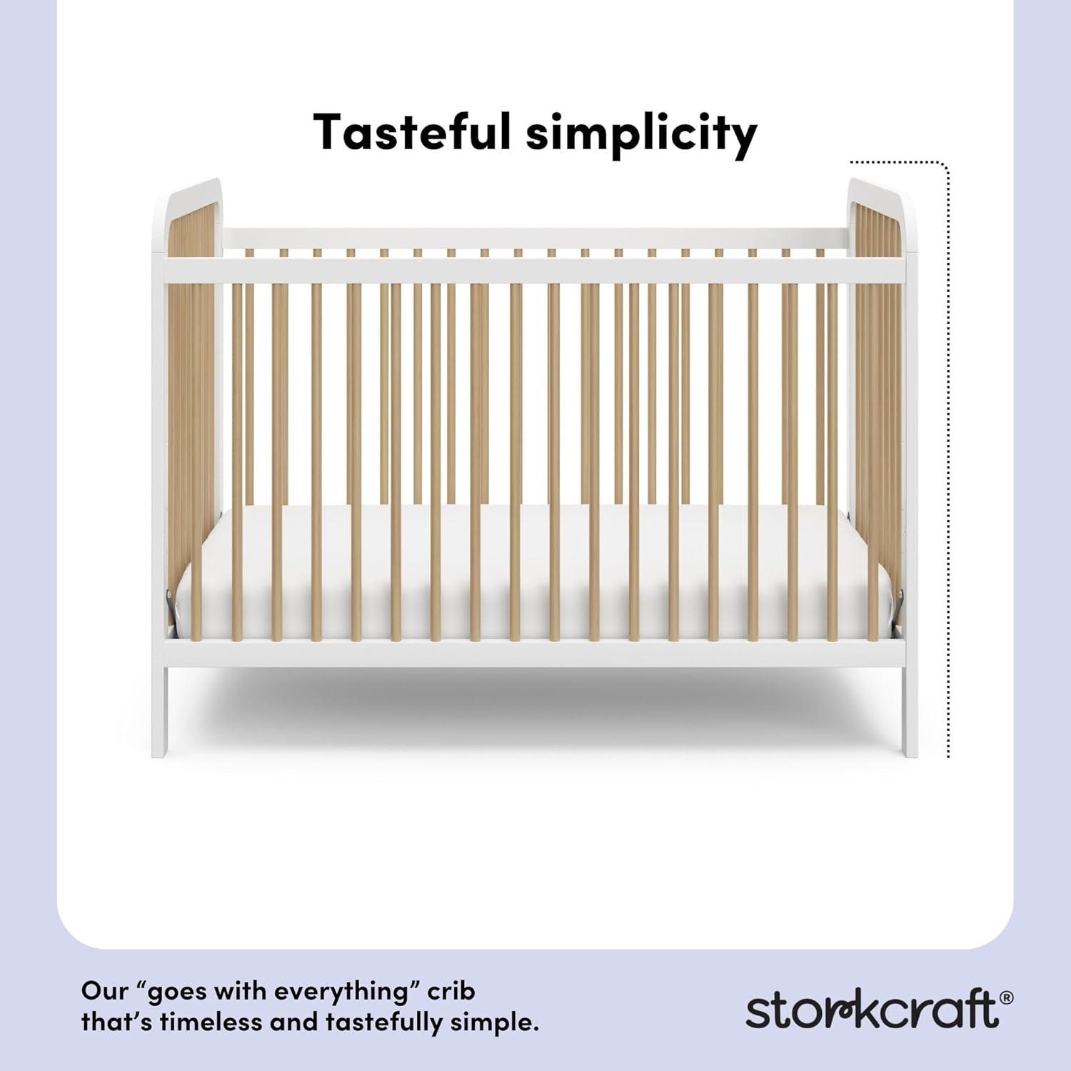 imageStorkcraft Pasadena 3in1 Convertible Crib White GREENGUARD Gold Certified Converts to Daybed and Toddler Bed Fits Standard FullSize Crib Mattress Adjustable Mattress HeightWhite With Driftwood