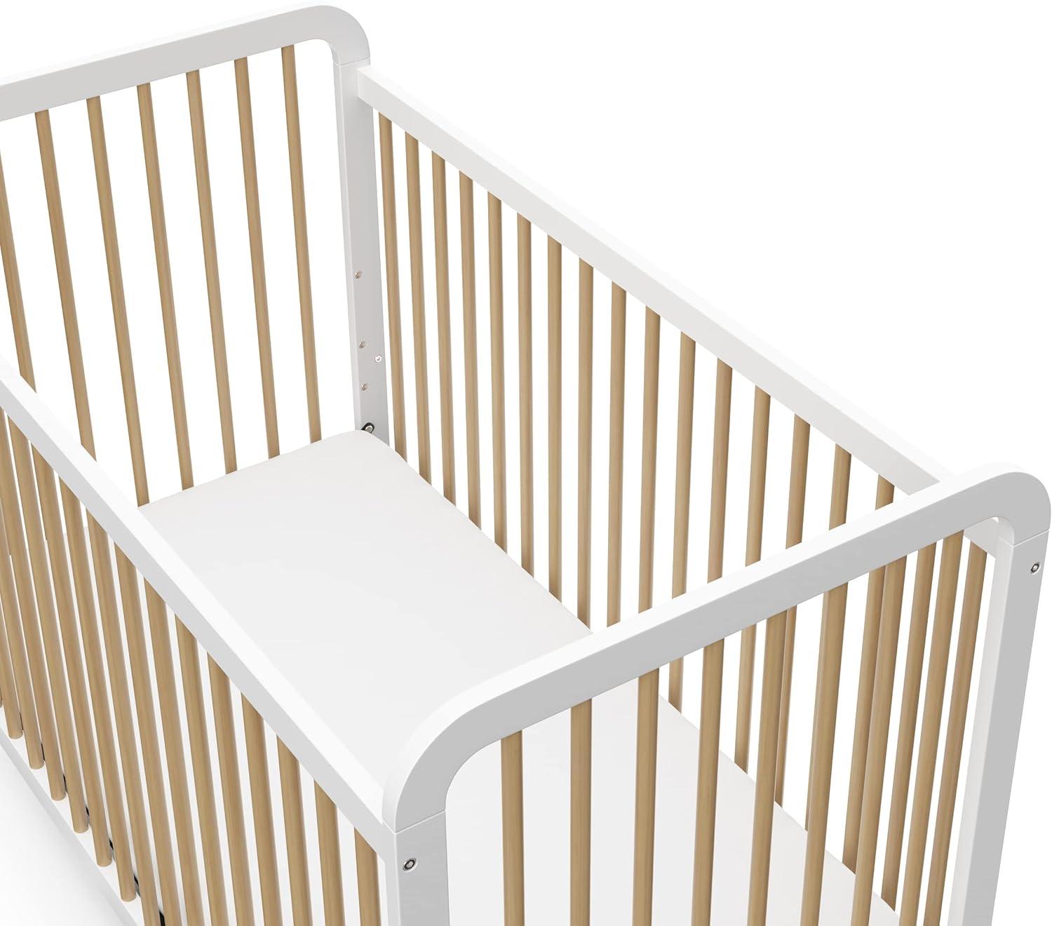 imageStorkcraft Pasadena 3in1 Convertible Crib White GREENGUARD Gold Certified Converts to Daybed and Toddler Bed Fits Standard FullSize Crib Mattress Adjustable Mattress HeightWhite With Driftwood