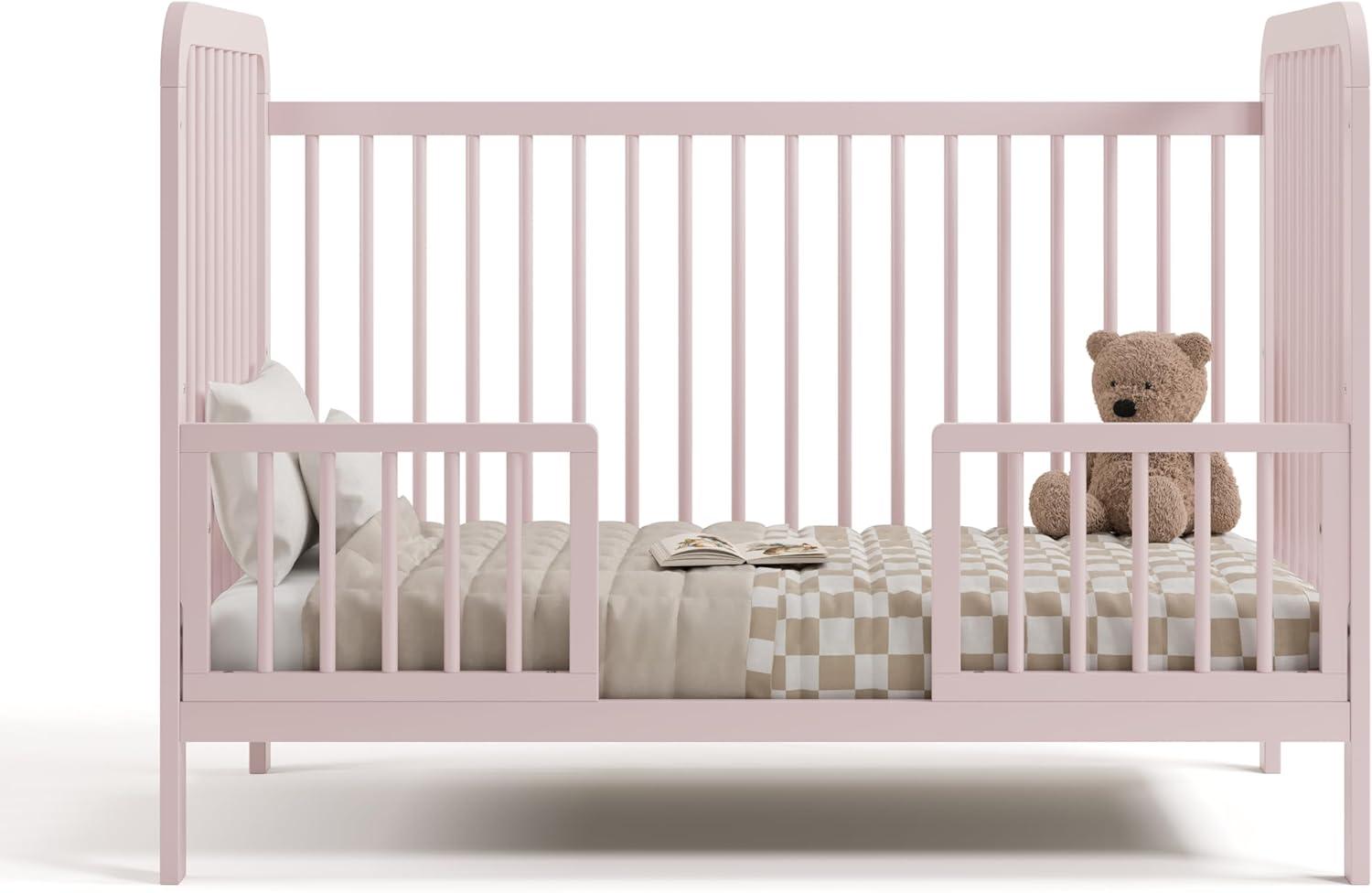 imageStorkcraft Pasadena 3in1 Convertible Crib White GREENGUARD Gold Certified Converts to Daybed and Toddler Bed Fits Standard FullSize Crib Mattress Adjustable Mattress HeightBlush