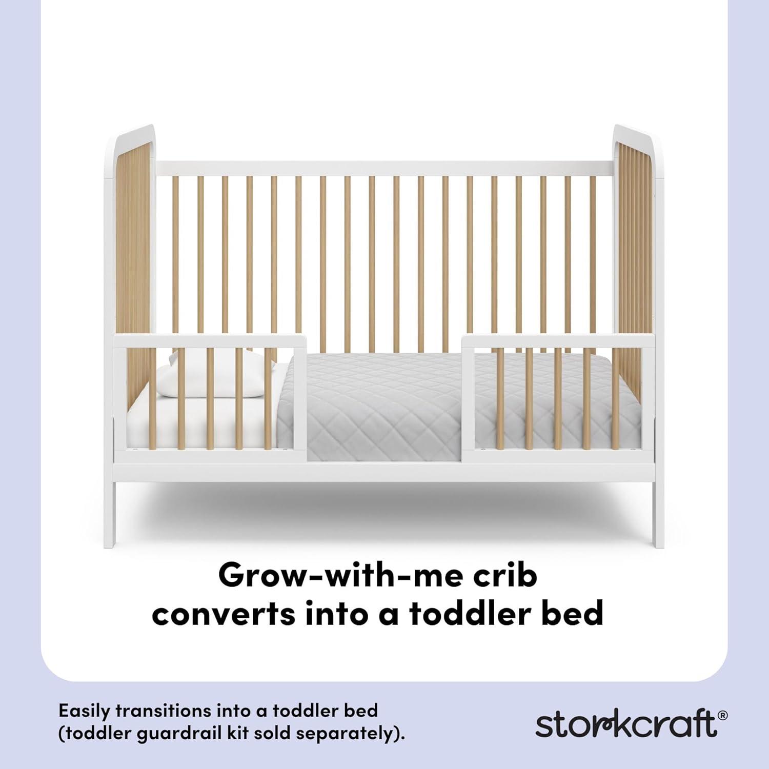 imageStorkcraft Pasadena 3in1 Convertible Crib White GREENGUARD Gold Certified Converts to Daybed and Toddler Bed Fits Standard FullSize Crib Mattress Adjustable Mattress HeightWhite With Driftwood