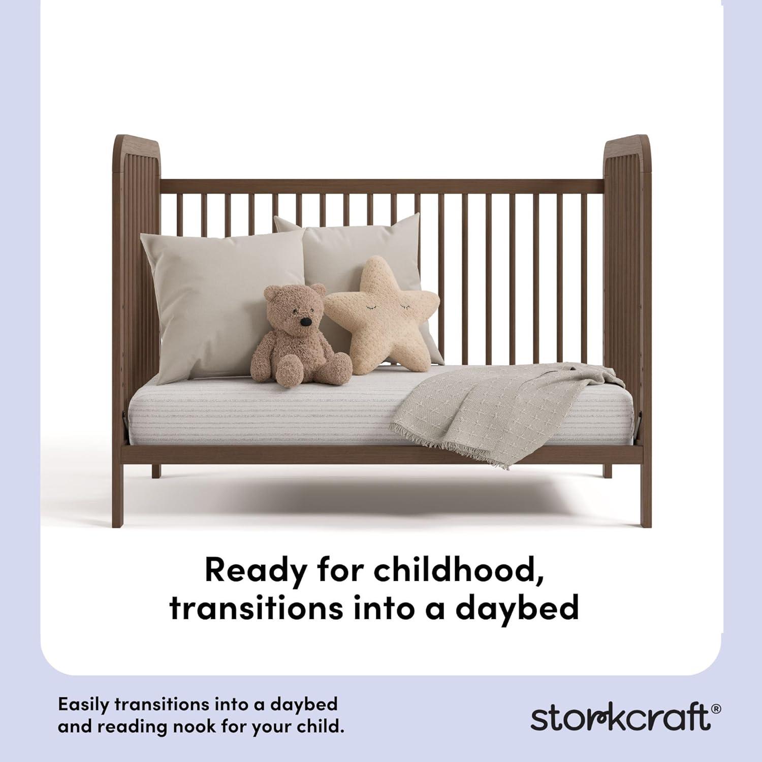 imageStorkcraft Pasadena 3in1 Convertible Crib White GREENGUARD Gold Certified Converts to Daybed and Toddler Bed Fits Standard FullSize Crib Mattress Adjustable Mattress HeightHazelnut