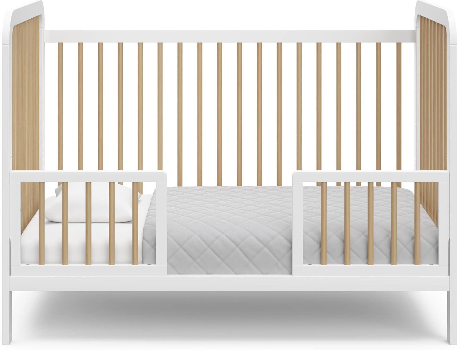 imageStorkcraft Pasadena 3in1 Convertible Crib White GREENGUARD Gold Certified Converts to Daybed and Toddler Bed Fits Standard FullSize Crib Mattress Adjustable Mattress HeightWhite With Driftwood