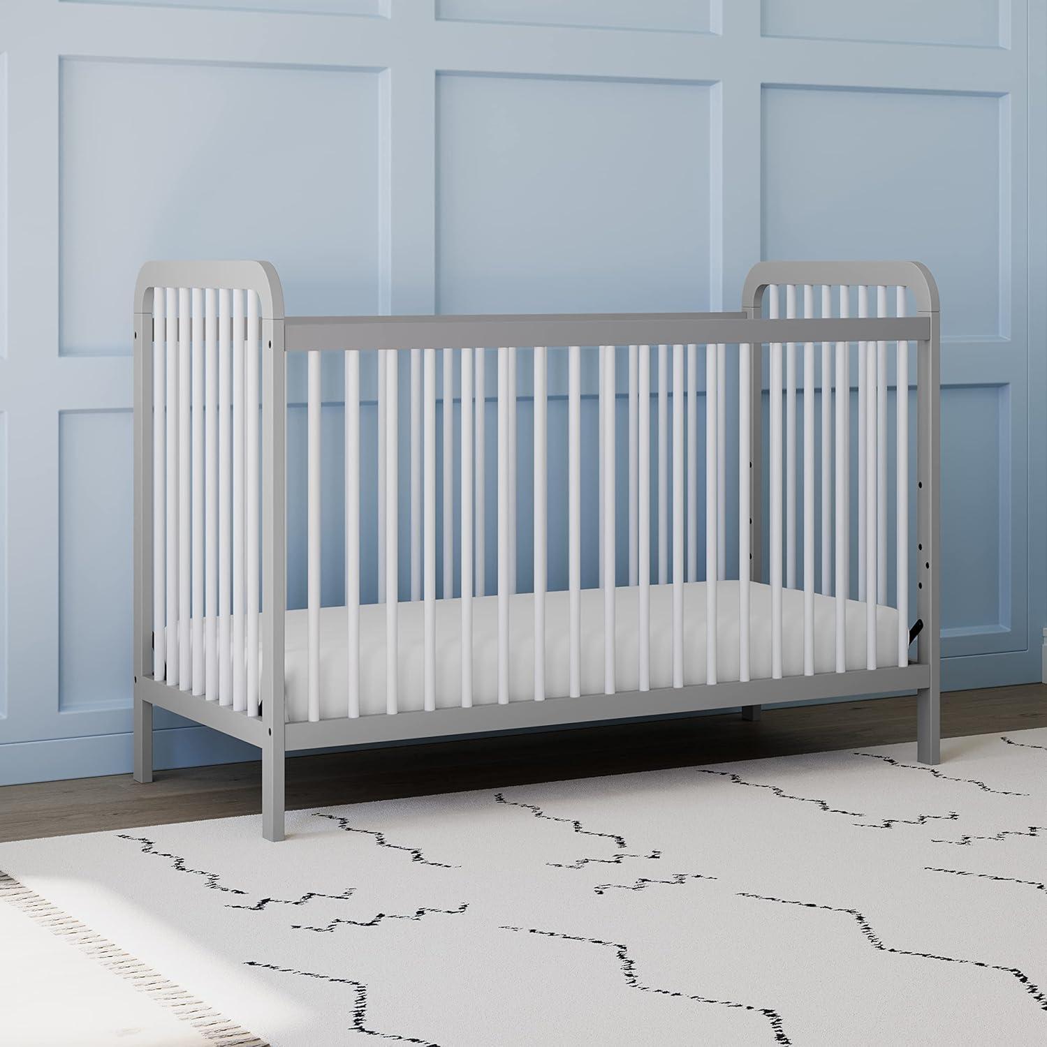 imageStorkcraft Pasadena 3in1 Convertible Crib White GREENGUARD Gold Certified Converts to Daybed and Toddler Bed Fits Standard FullSize Crib Mattress Adjustable Mattress HeightPebble Gray With White