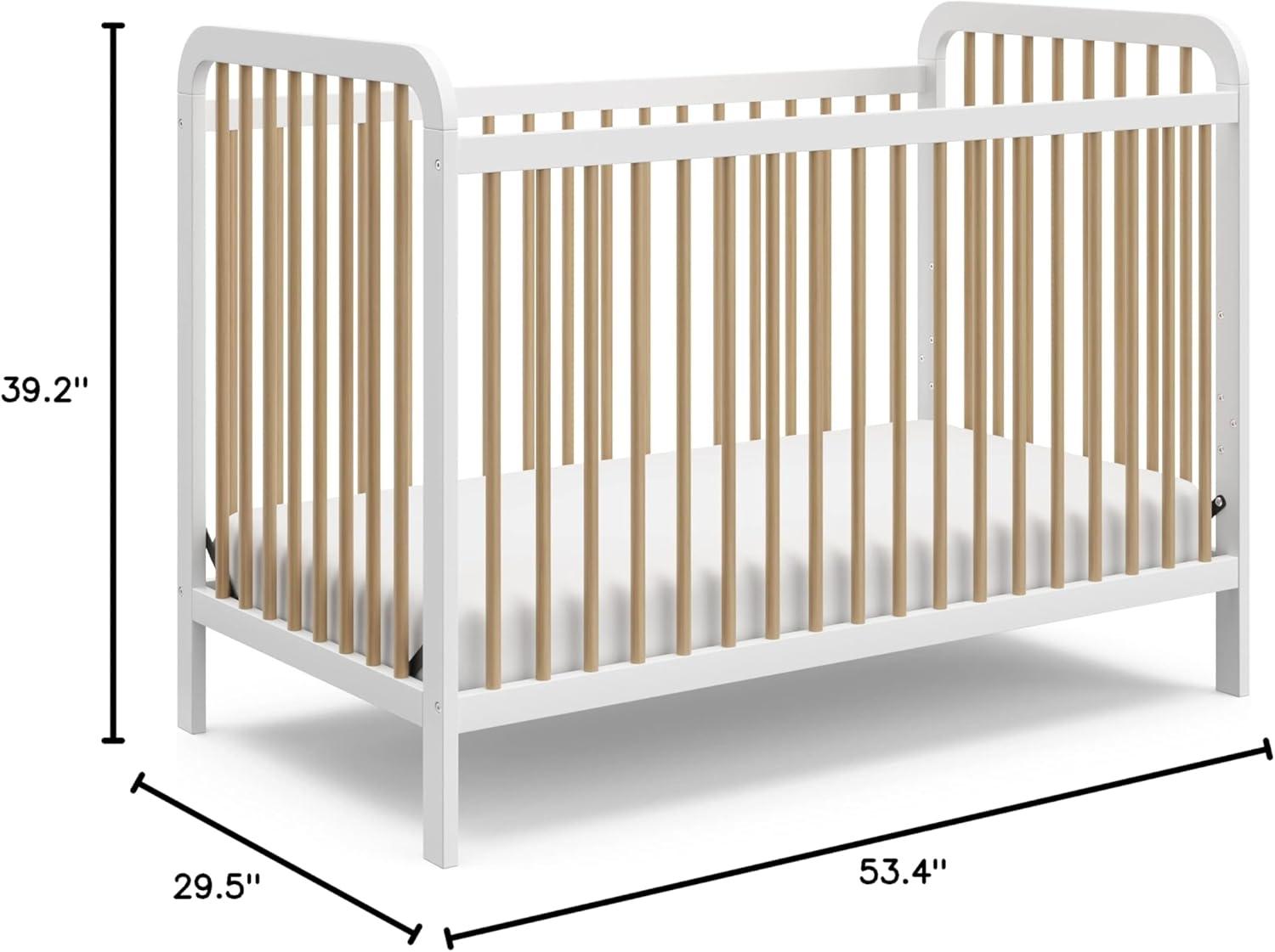 imageStorkcraft Pasadena 3in1 Convertible Crib White GREENGUARD Gold Certified Converts to Daybed and Toddler Bed Fits Standard FullSize Crib Mattress Adjustable Mattress HeightWhite With Driftwood