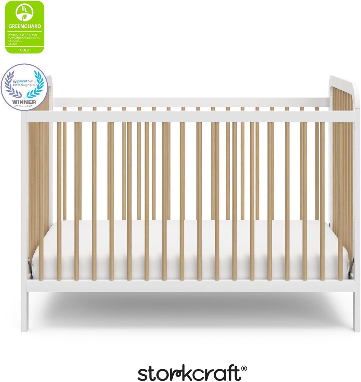 imageStorkcraft Pasadena 3in1 Convertible Crib White GREENGUARD Gold Certified Converts to Daybed and Toddler Bed Fits Standard FullSize Crib Mattress Adjustable Mattress HeightWhite With Driftwood