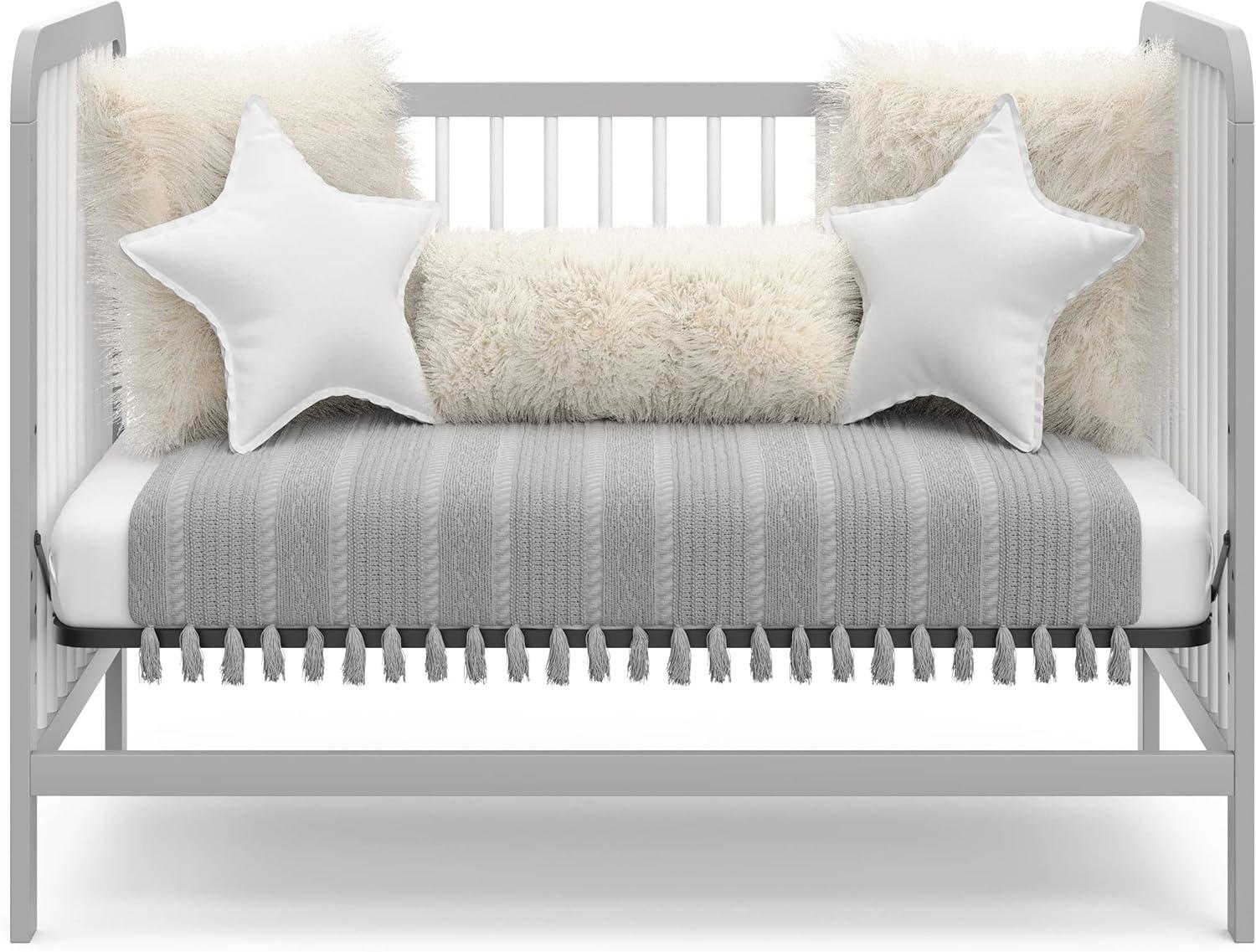 imageStorkcraft Pasadena 3in1 Convertible Crib White GREENGUARD Gold Certified Converts to Daybed and Toddler Bed Fits Standard FullSize Crib Mattress Adjustable Mattress HeightPebble Gray With White