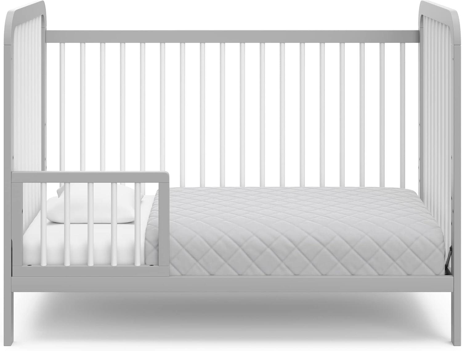 imageStorkcraft Pasadena 3in1 Convertible Crib White GREENGUARD Gold Certified Converts to Daybed and Toddler Bed Fits Standard FullSize Crib Mattress Adjustable Mattress HeightPebble Gray With White