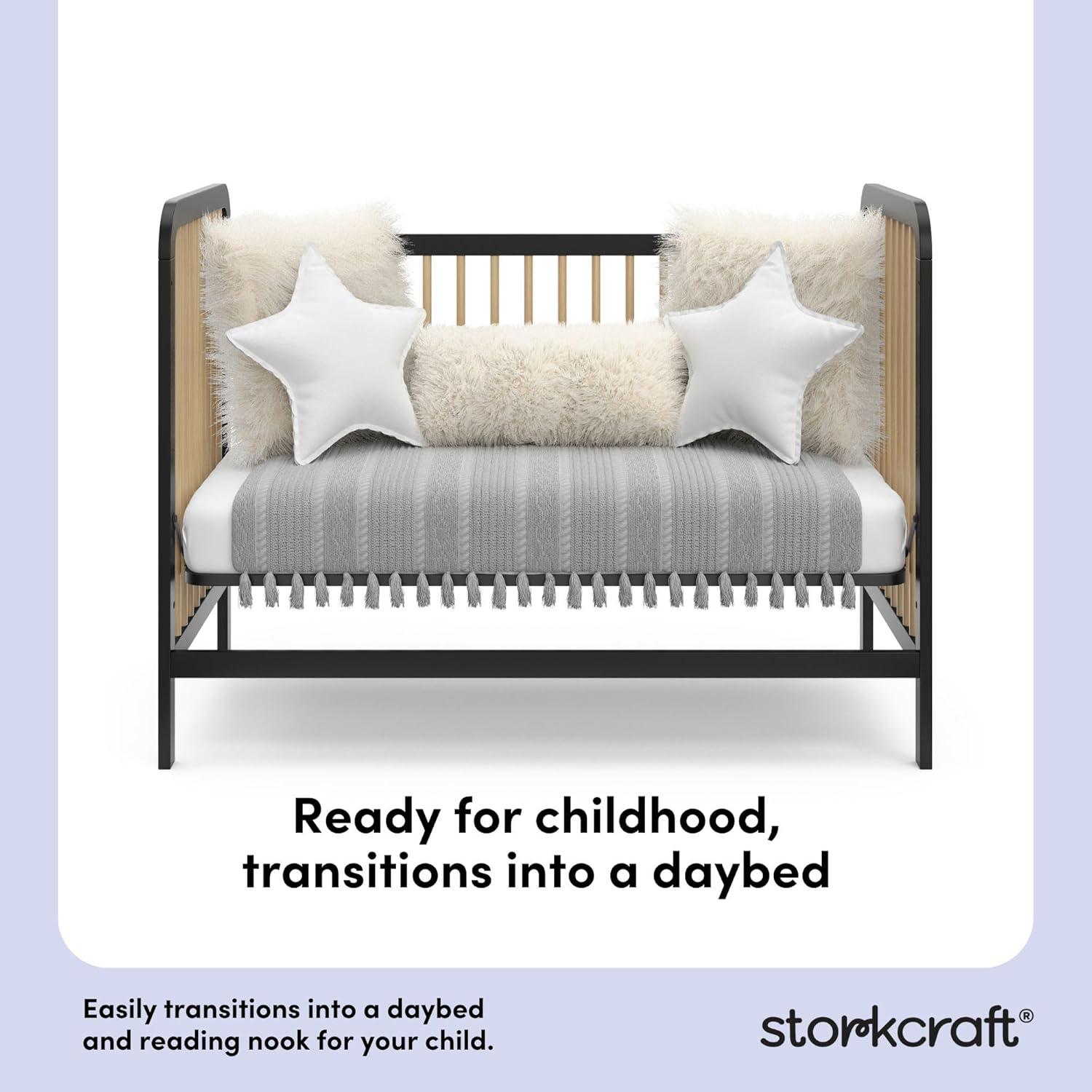 imageStorkcraft Pasadena 3in1 Convertible Crib White GREENGUARD Gold Certified Converts to Daybed and Toddler Bed Fits Standard FullSize Crib Mattress Adjustable Mattress HeightBlack With Driftwood