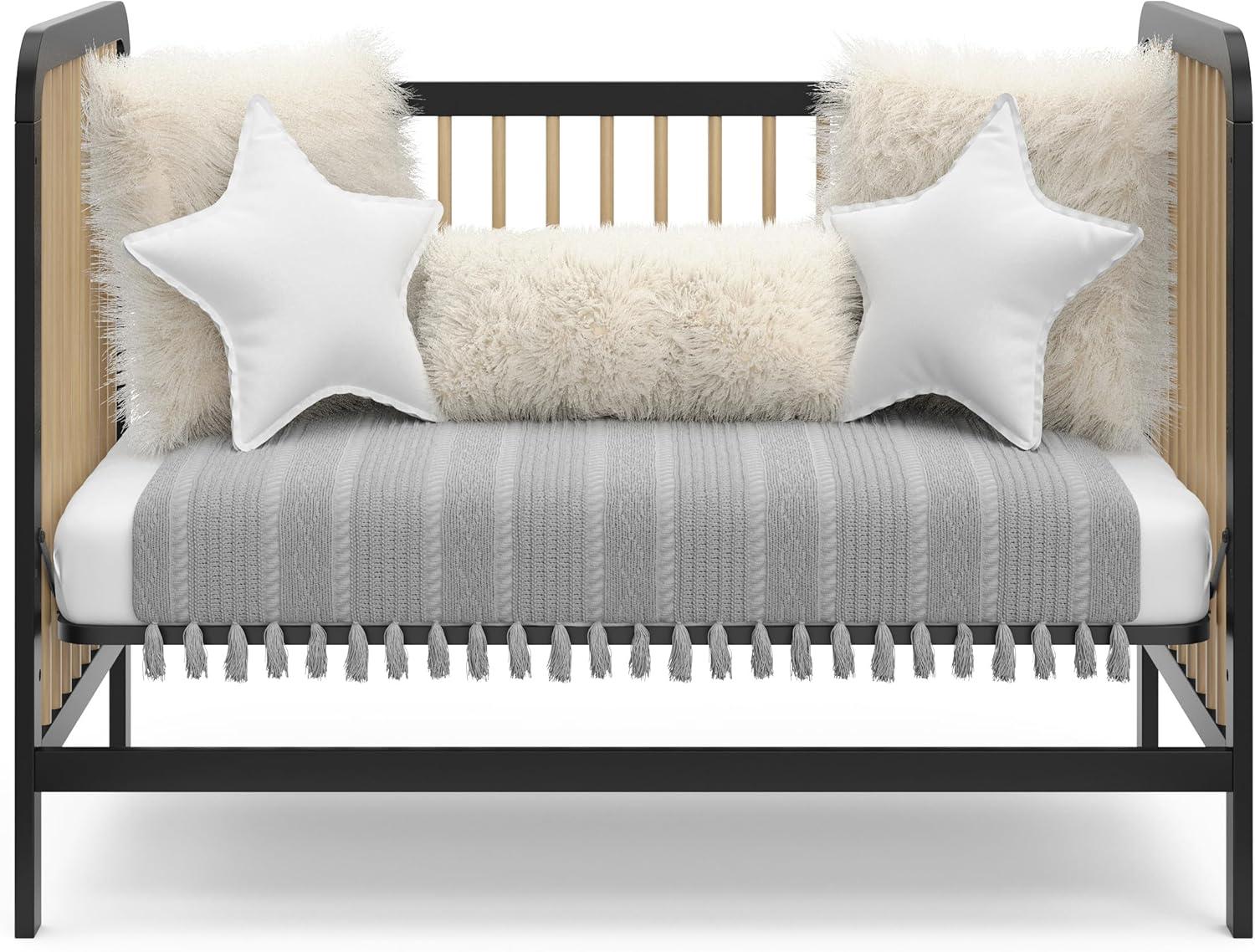 imageStorkcraft Pasadena 3in1 Convertible Crib White GREENGUARD Gold Certified Converts to Daybed and Toddler Bed Fits Standard FullSize Crib Mattress Adjustable Mattress HeightBlack With Driftwood