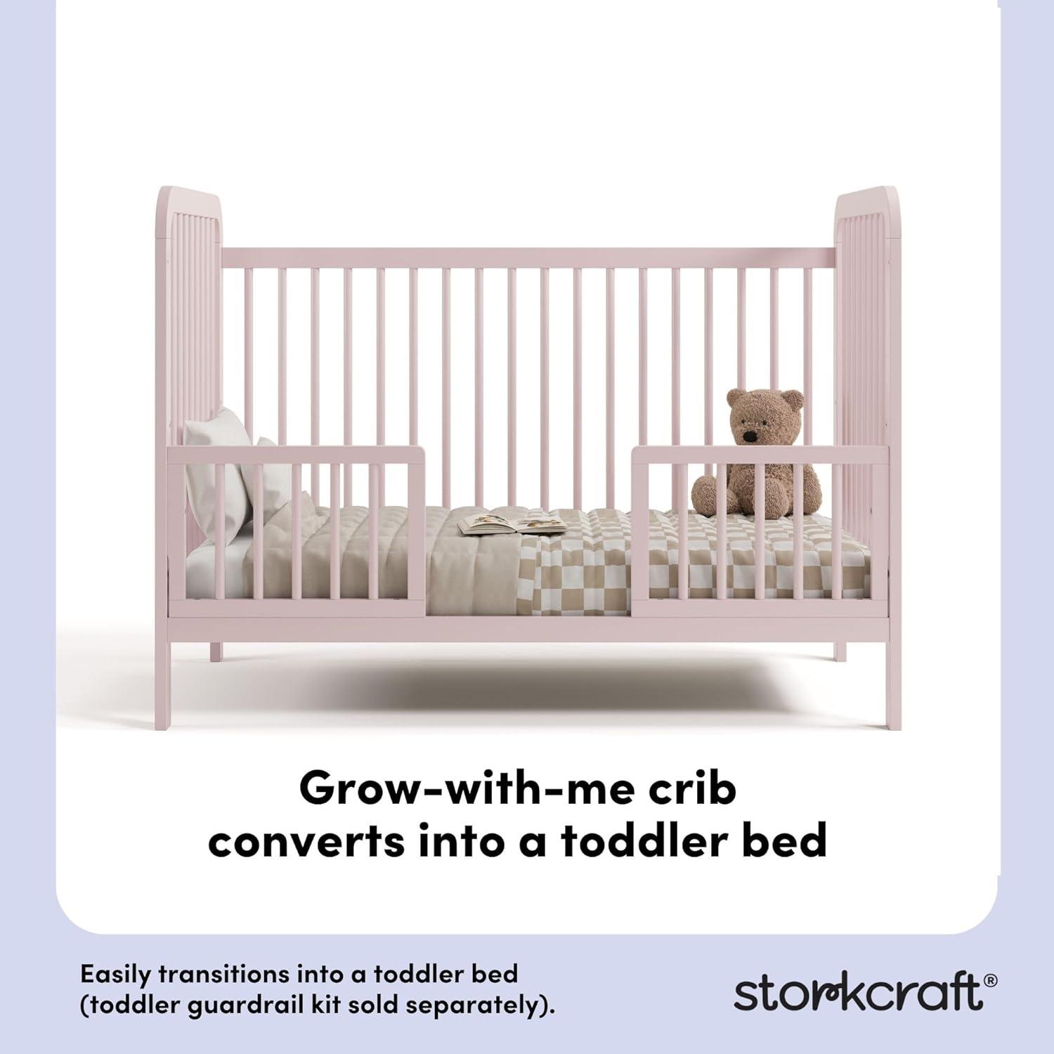 imageStorkcraft Pasadena 3in1 Convertible Crib White GREENGUARD Gold Certified Converts to Daybed and Toddler Bed Fits Standard FullSize Crib Mattress Adjustable Mattress HeightBlush