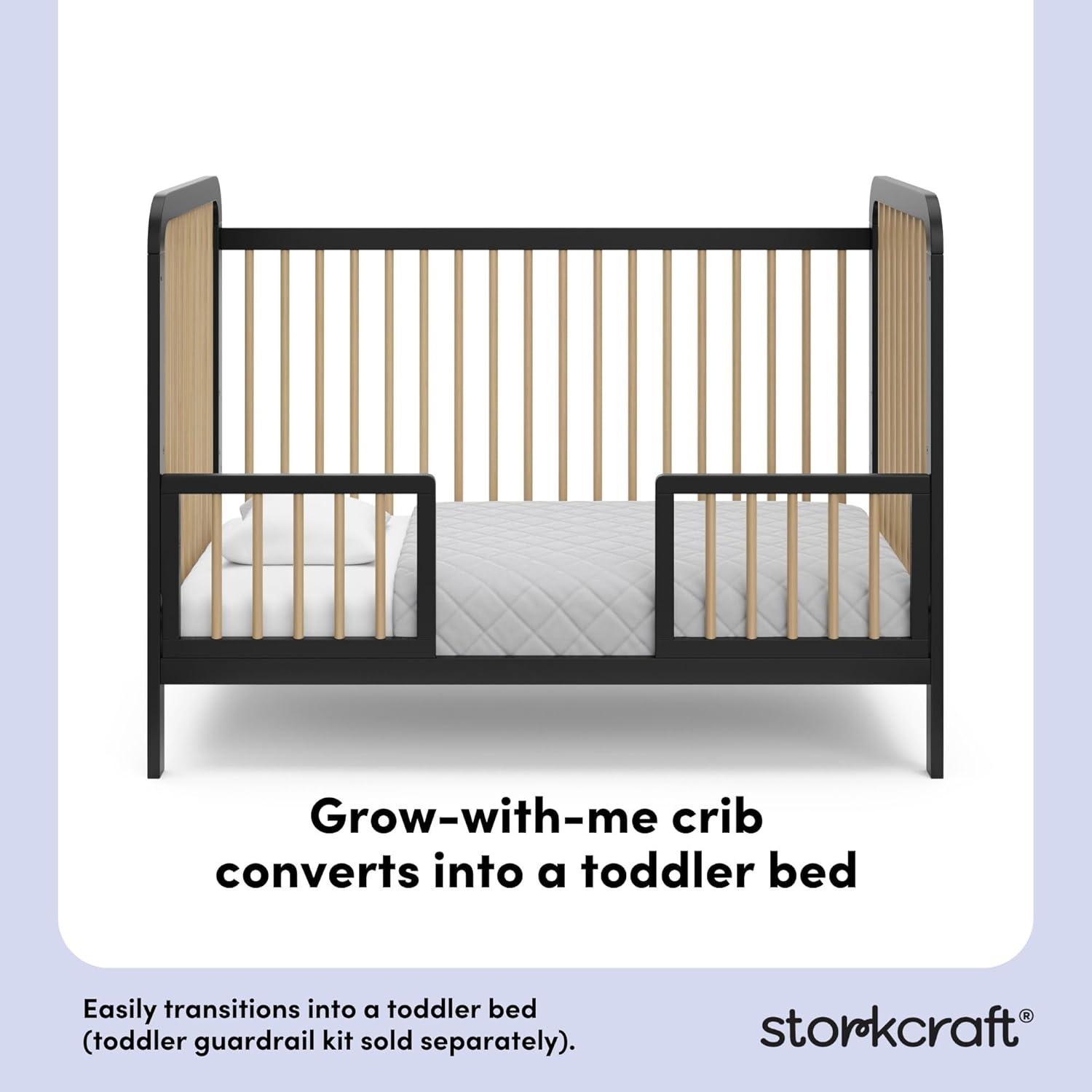 imageStorkcraft Pasadena 3in1 Convertible Crib White GREENGUARD Gold Certified Converts to Daybed and Toddler Bed Fits Standard FullSize Crib Mattress Adjustable Mattress HeightBlack With Driftwood