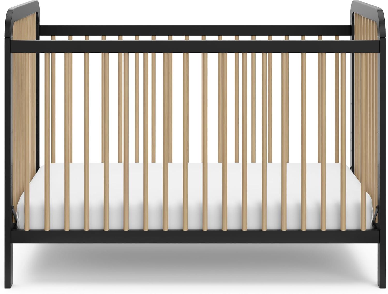 imageStorkcraft Pasadena 3in1 Convertible Crib White GREENGUARD Gold Certified Converts to Daybed and Toddler Bed Fits Standard FullSize Crib Mattress Adjustable Mattress HeightBlack With Driftwood