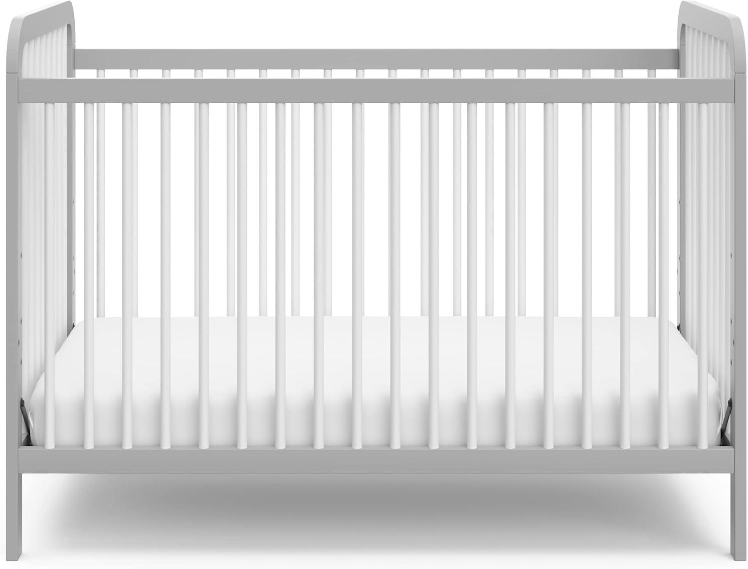 imageStorkcraft Pasadena 3in1 Convertible Crib White GREENGUARD Gold Certified Converts to Daybed and Toddler Bed Fits Standard FullSize Crib Mattress Adjustable Mattress HeightPebble Gray With White