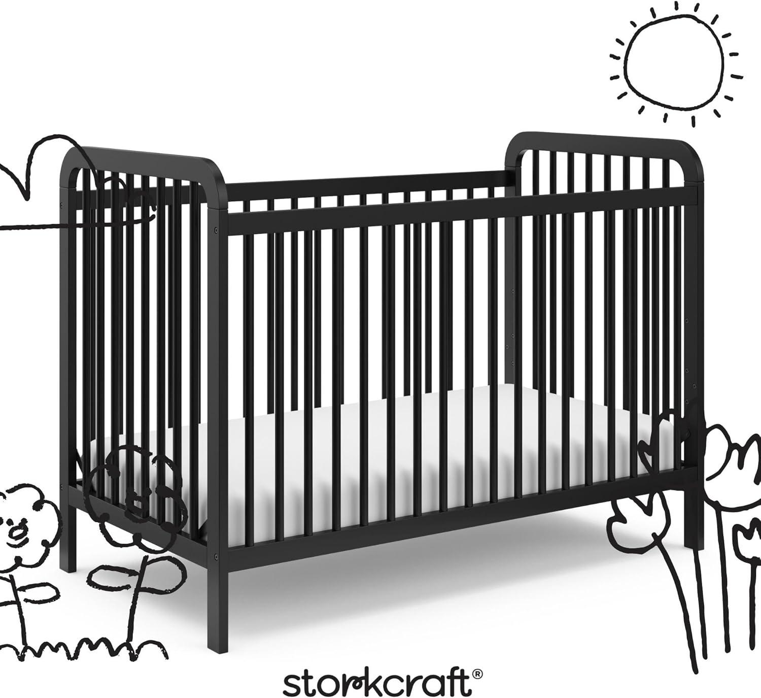 imageStorkcraft Pasadena 3in1 Convertible Crib White GREENGUARD Gold Certified Converts to Daybed and Toddler Bed Fits Standard FullSize Crib Mattress Adjustable Mattress HeightBlack