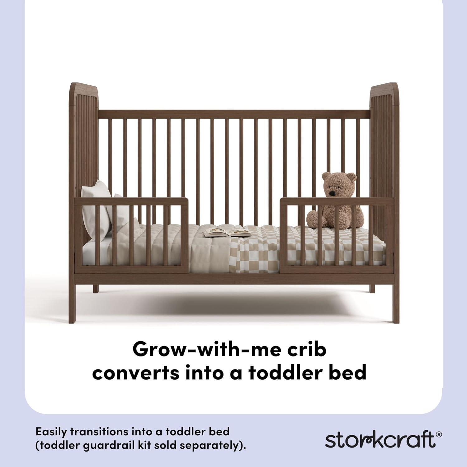 imageStorkcraft Pasadena 3in1 Convertible Crib White GREENGUARD Gold Certified Converts to Daybed and Toddler Bed Fits Standard FullSize Crib Mattress Adjustable Mattress HeightHazelnut
