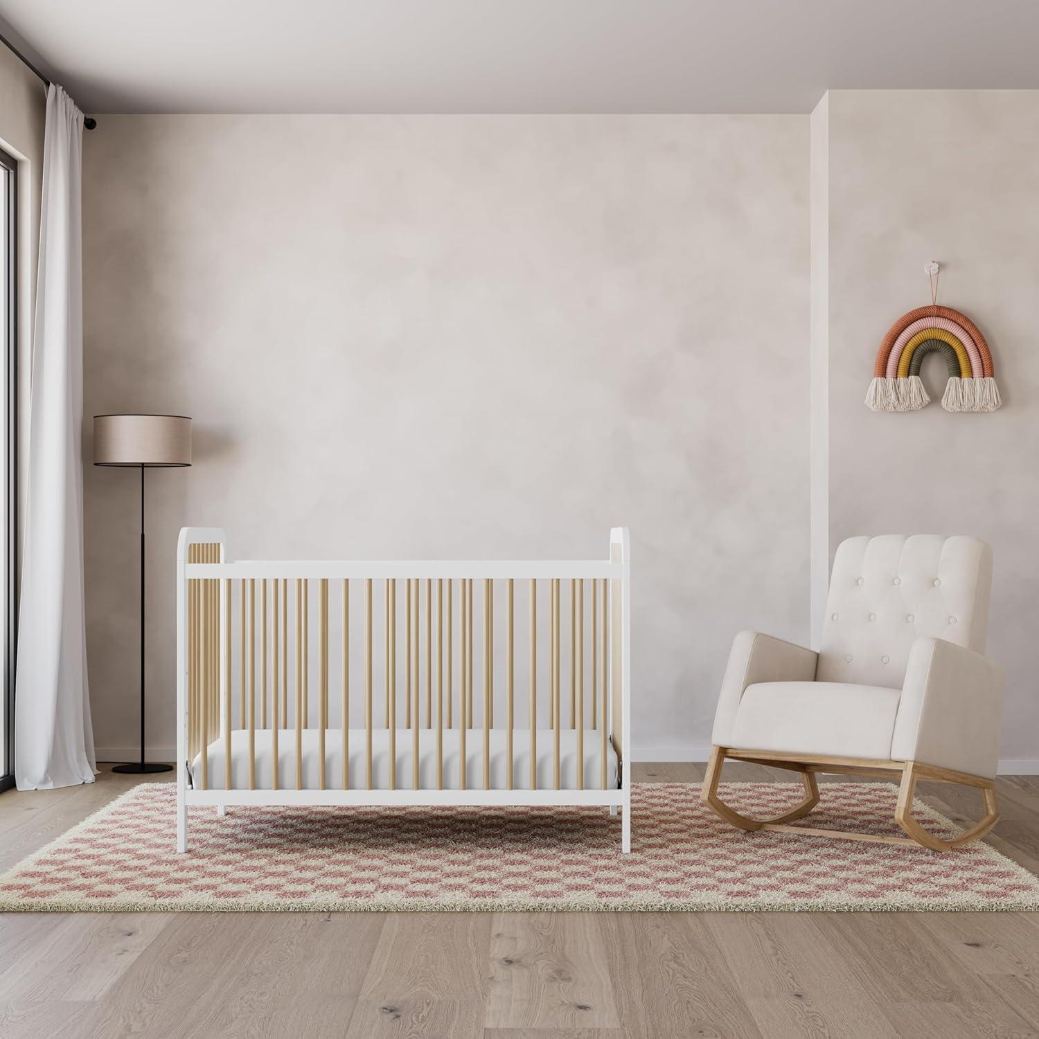 imageStorkcraft Pasadena 3in1 Convertible Crib White GREENGUARD Gold Certified Converts to Daybed and Toddler Bed Fits Standard FullSize Crib Mattress Adjustable Mattress HeightWhite With Driftwood