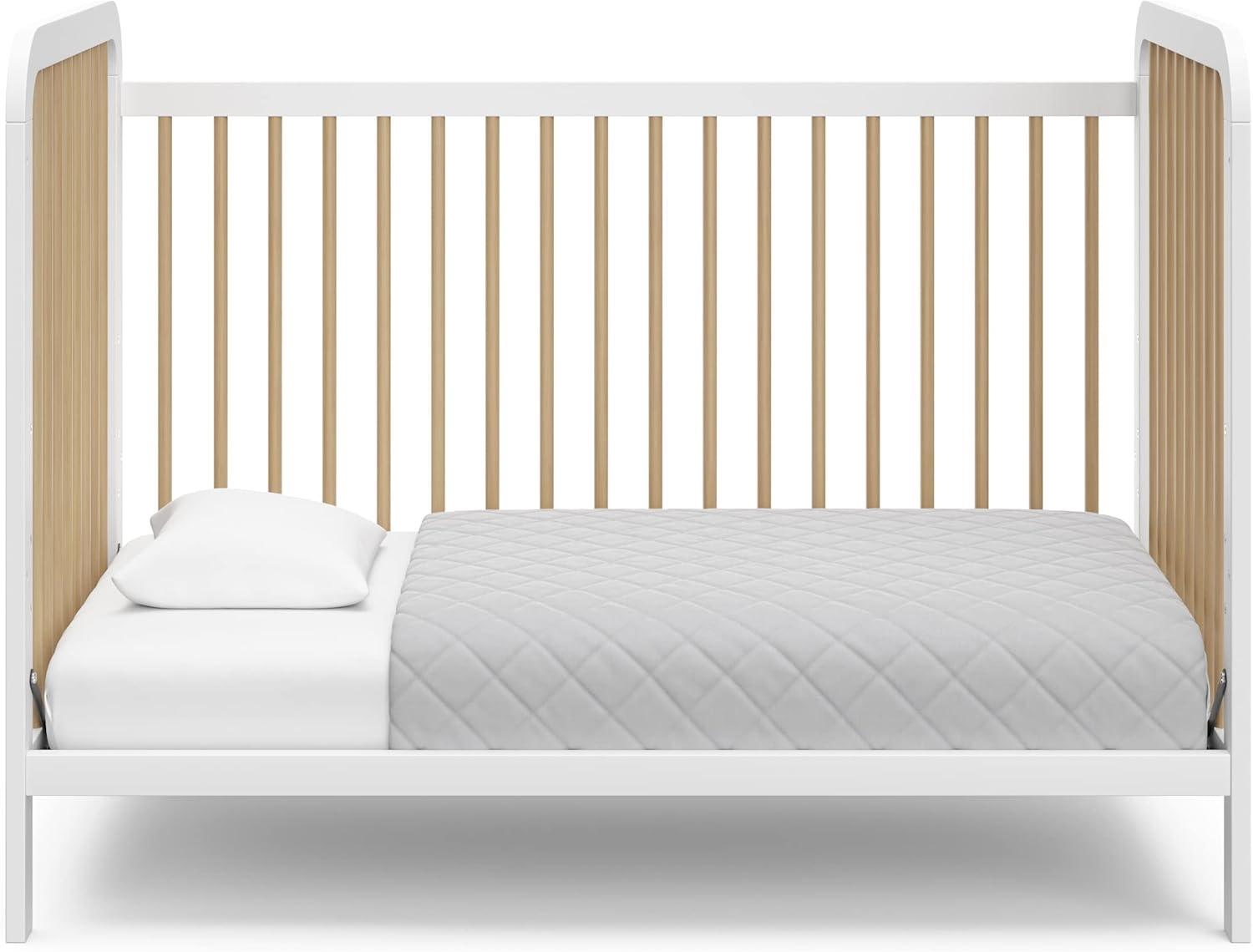 imageStorkcraft Pasadena 3in1 Convertible Crib White GREENGUARD Gold Certified Converts to Daybed and Toddler Bed Fits Standard FullSize Crib Mattress Adjustable Mattress HeightWhite With Driftwood