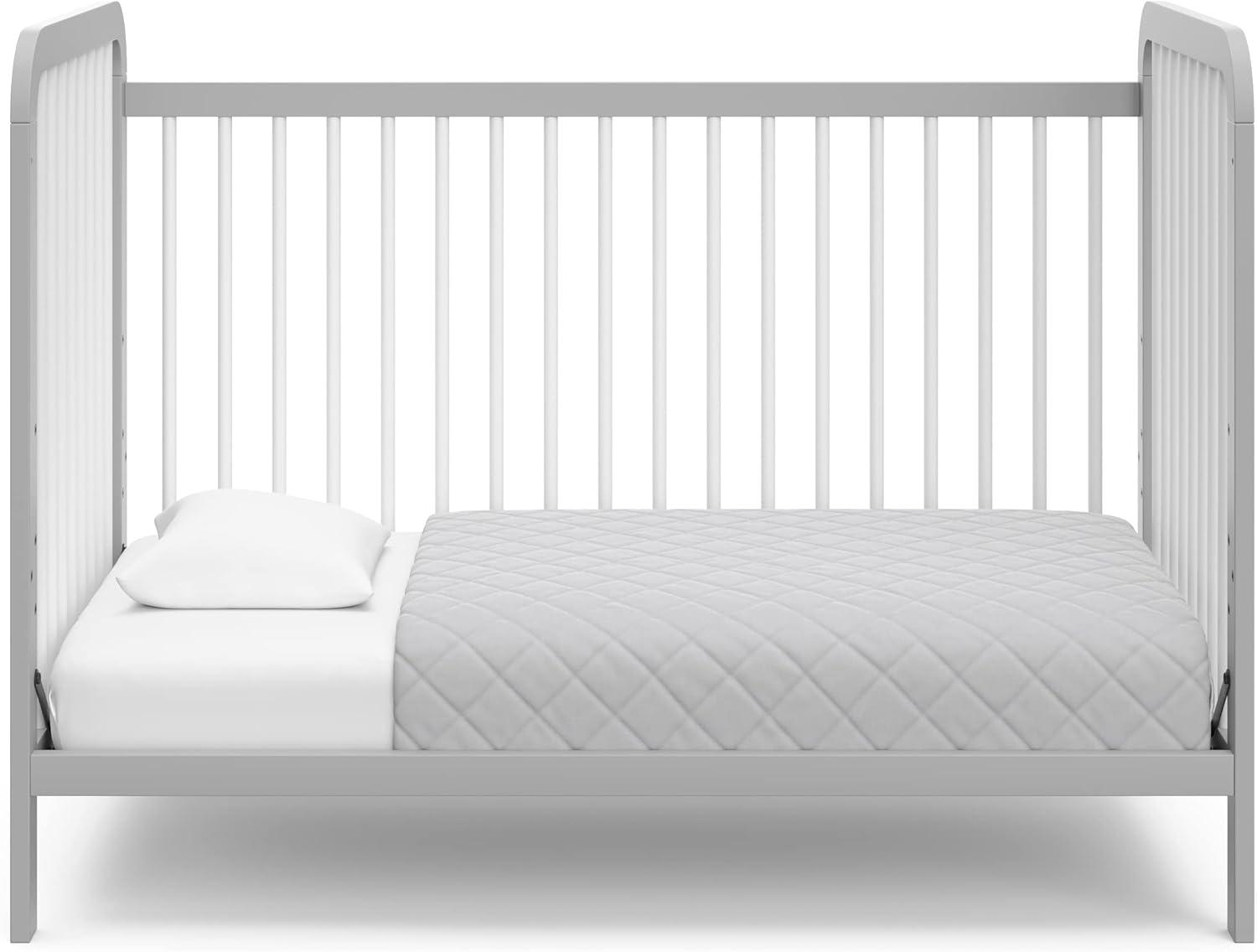 imageStorkcraft Pasadena 3in1 Convertible Crib White GREENGUARD Gold Certified Converts to Daybed and Toddler Bed Fits Standard FullSize Crib Mattress Adjustable Mattress HeightPebble Gray With White