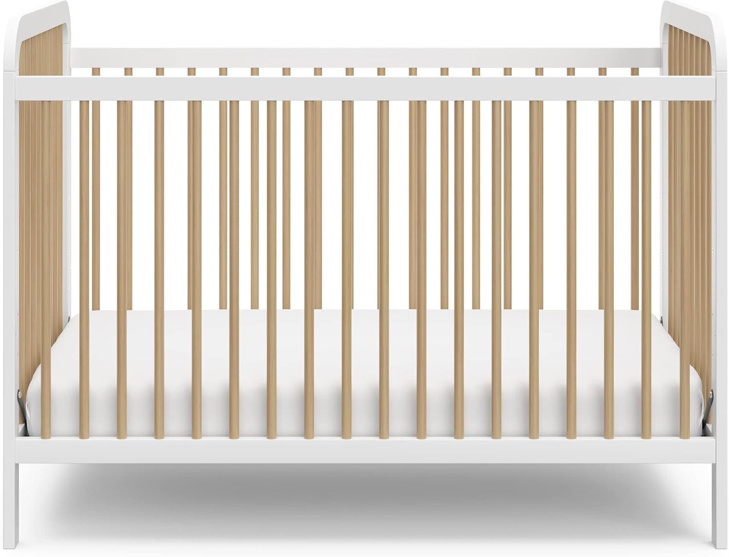 imageStorkcraft Pasadena 3in1 Convertible Crib White GREENGUARD Gold Certified Converts to Daybed and Toddler Bed Fits Standard FullSize Crib Mattress Adjustable Mattress HeightWhite With Driftwood