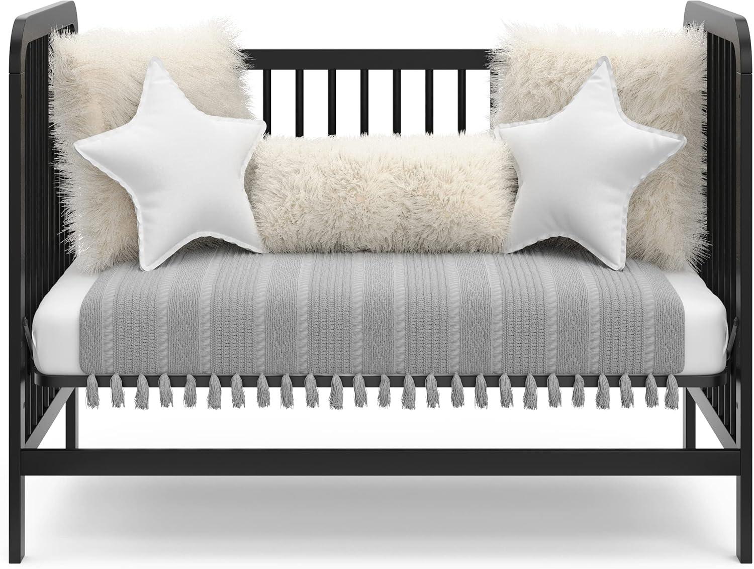 imageStorkcraft Pasadena 3in1 Convertible Crib White GREENGUARD Gold Certified Converts to Daybed and Toddler Bed Fits Standard FullSize Crib Mattress Adjustable Mattress HeightBlack