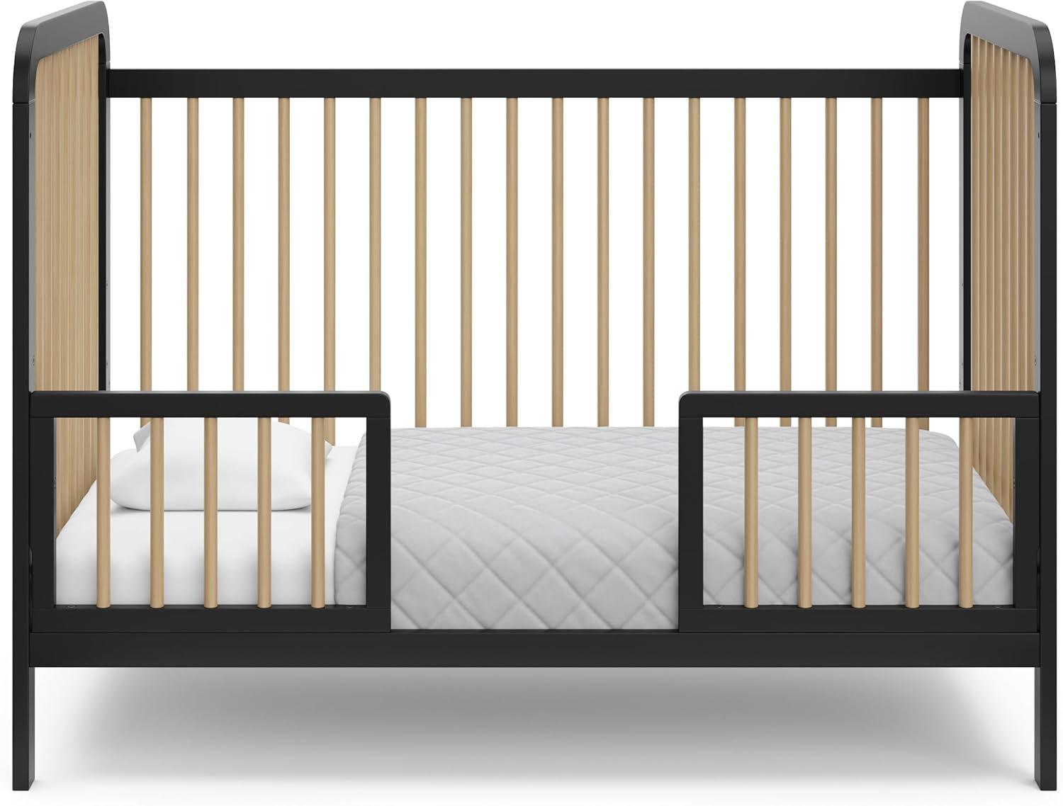 imageStorkcraft Pasadena 3in1 Convertible Crib White GREENGUARD Gold Certified Converts to Daybed and Toddler Bed Fits Standard FullSize Crib Mattress Adjustable Mattress HeightBlack With Driftwood