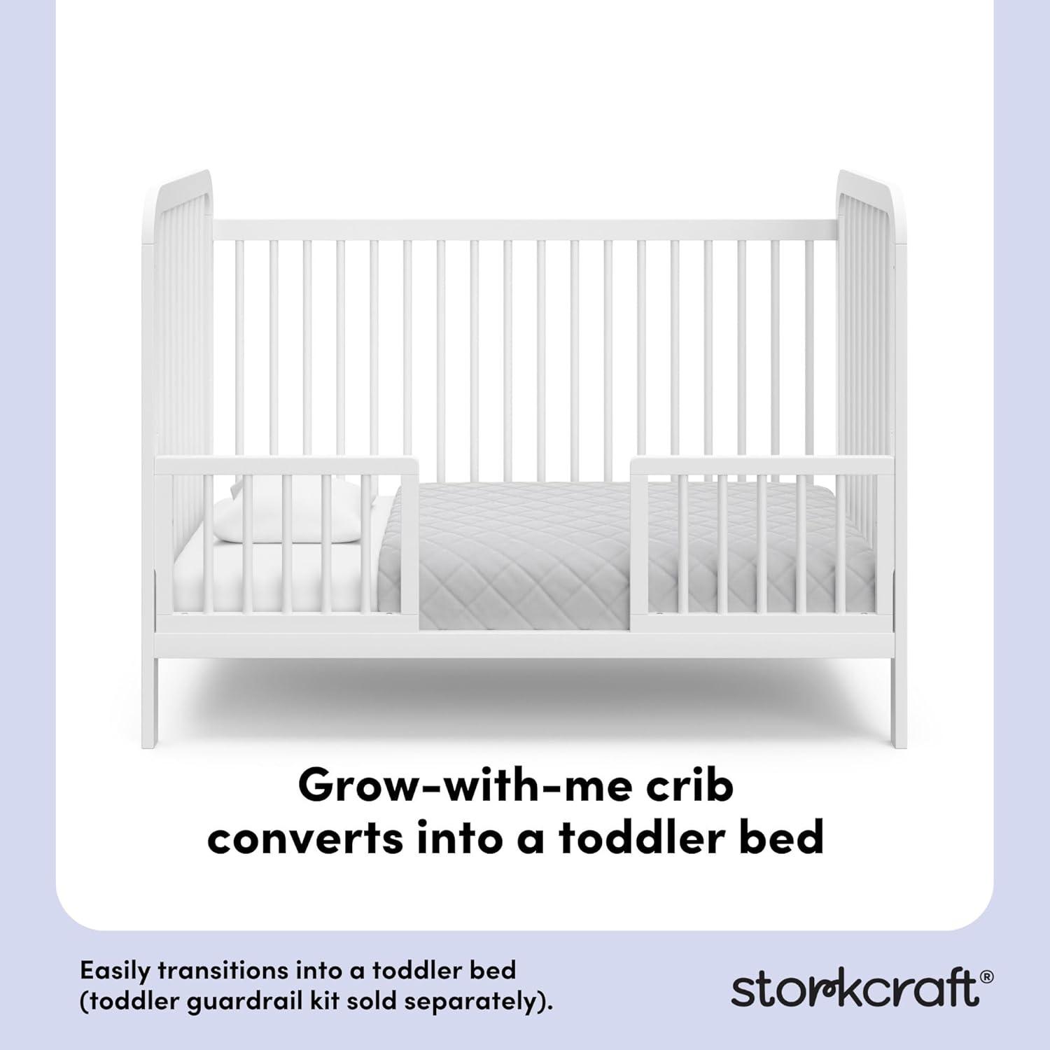 imageStorkcraft Pasadena 3in1 Convertible Crib White GREENGUARD Gold Certified Converts to Daybed and Toddler Bed Fits Standard FullSize Crib Mattress Adjustable Mattress HeightWhite