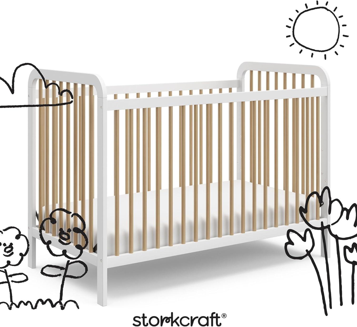 imageStorkcraft Pasadena 3in1 Convertible Crib White GREENGUARD Gold Certified Converts to Daybed and Toddler Bed Fits Standard FullSize Crib Mattress Adjustable Mattress HeightWhite With Driftwood