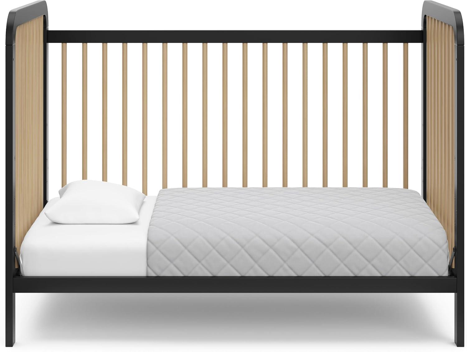 imageStorkcraft Pasadena 3in1 Convertible Crib White GREENGUARD Gold Certified Converts to Daybed and Toddler Bed Fits Standard FullSize Crib Mattress Adjustable Mattress HeightBlack With Driftwood