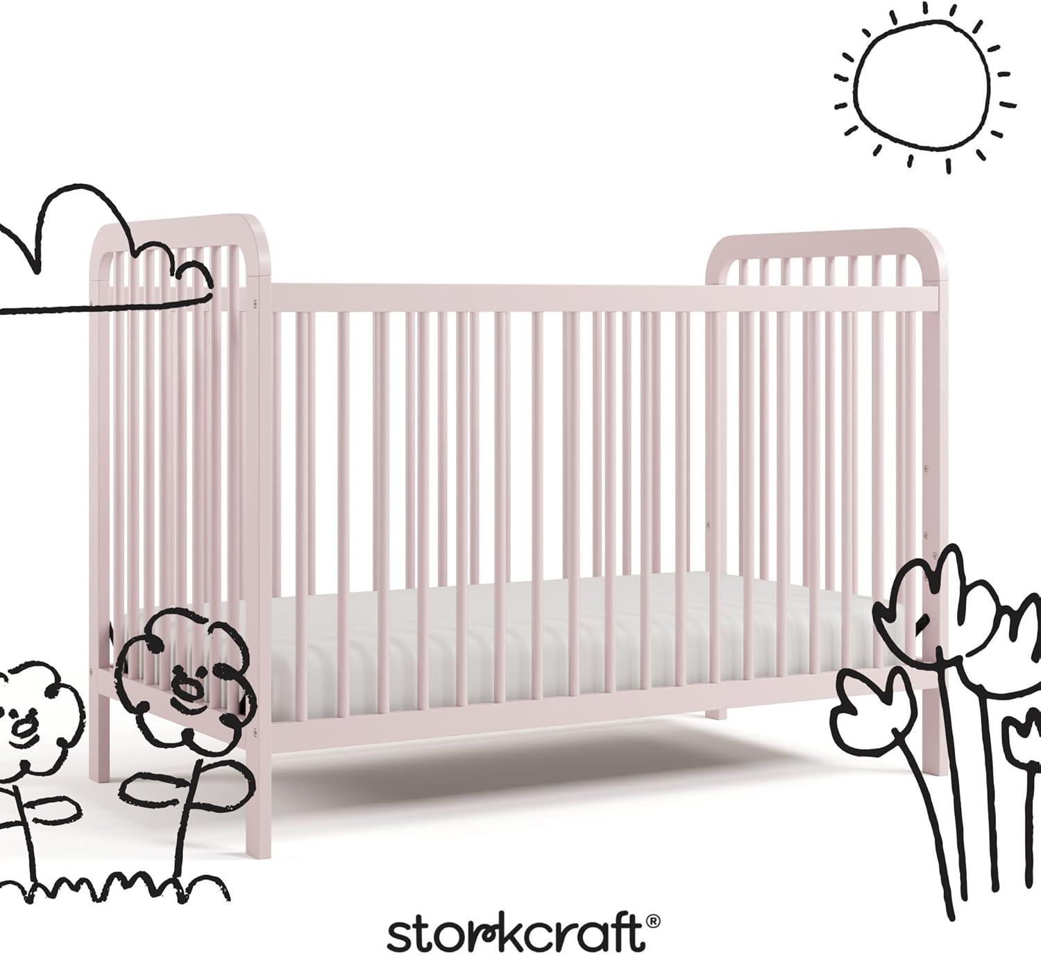 imageStorkcraft Pasadena 3in1 Convertible Crib White GREENGUARD Gold Certified Converts to Daybed and Toddler Bed Fits Standard FullSize Crib Mattress Adjustable Mattress HeightBlush