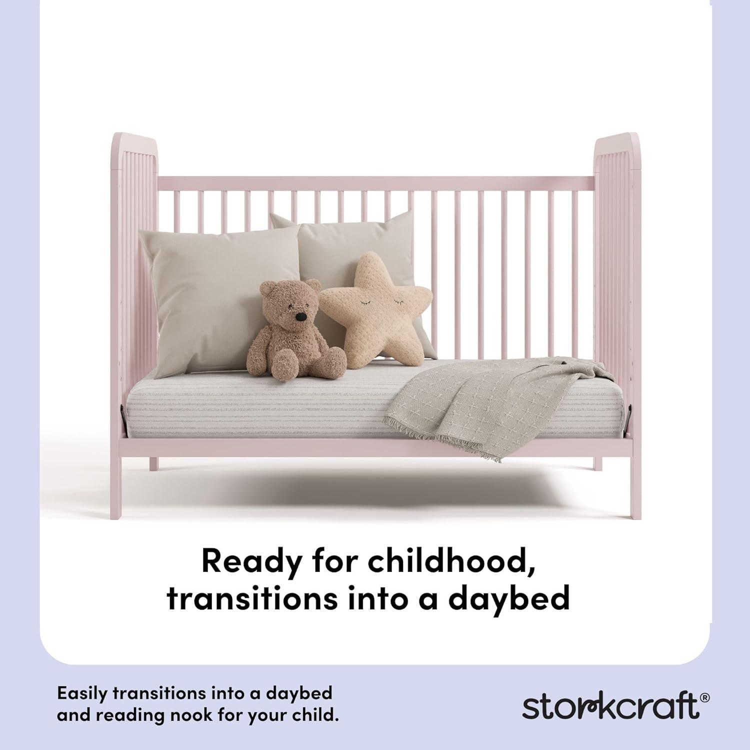 imageStorkcraft Pasadena 3in1 Convertible Crib White GREENGUARD Gold Certified Converts to Daybed and Toddler Bed Fits Standard FullSize Crib Mattress Adjustable Mattress HeightBlush