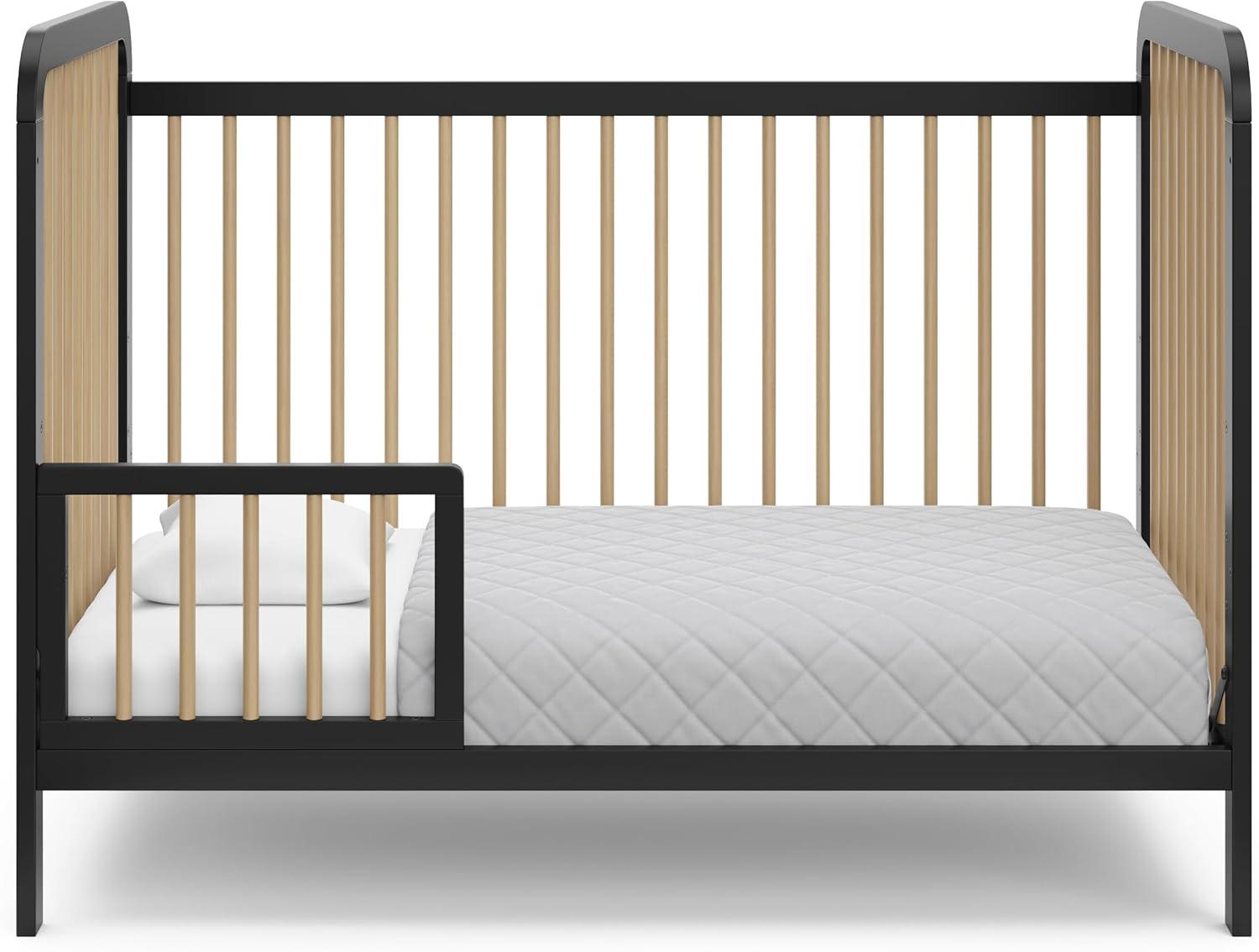 imageStorkcraft Pasadena 3in1 Convertible Crib White GREENGUARD Gold Certified Converts to Daybed and Toddler Bed Fits Standard FullSize Crib Mattress Adjustable Mattress HeightBlack With Driftwood