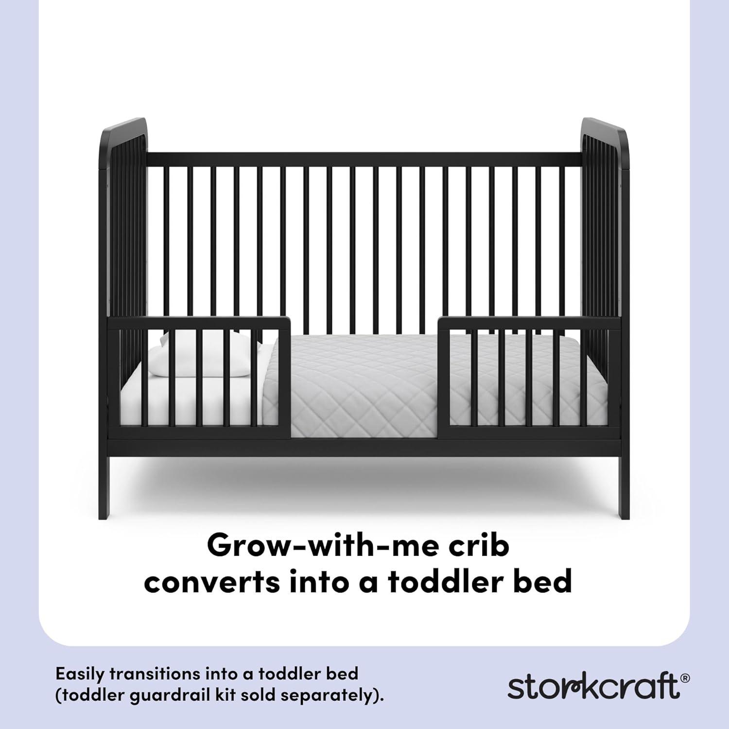 imageStorkcraft Pasadena 3in1 Convertible Crib White GREENGUARD Gold Certified Converts to Daybed and Toddler Bed Fits Standard FullSize Crib Mattress Adjustable Mattress HeightBlack