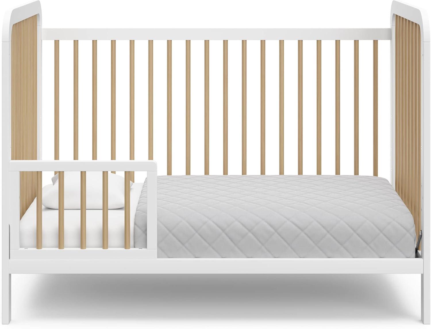 imageStorkcraft Pasadena 3in1 Convertible Crib White GREENGUARD Gold Certified Converts to Daybed and Toddler Bed Fits Standard FullSize Crib Mattress Adjustable Mattress HeightWhite With Driftwood