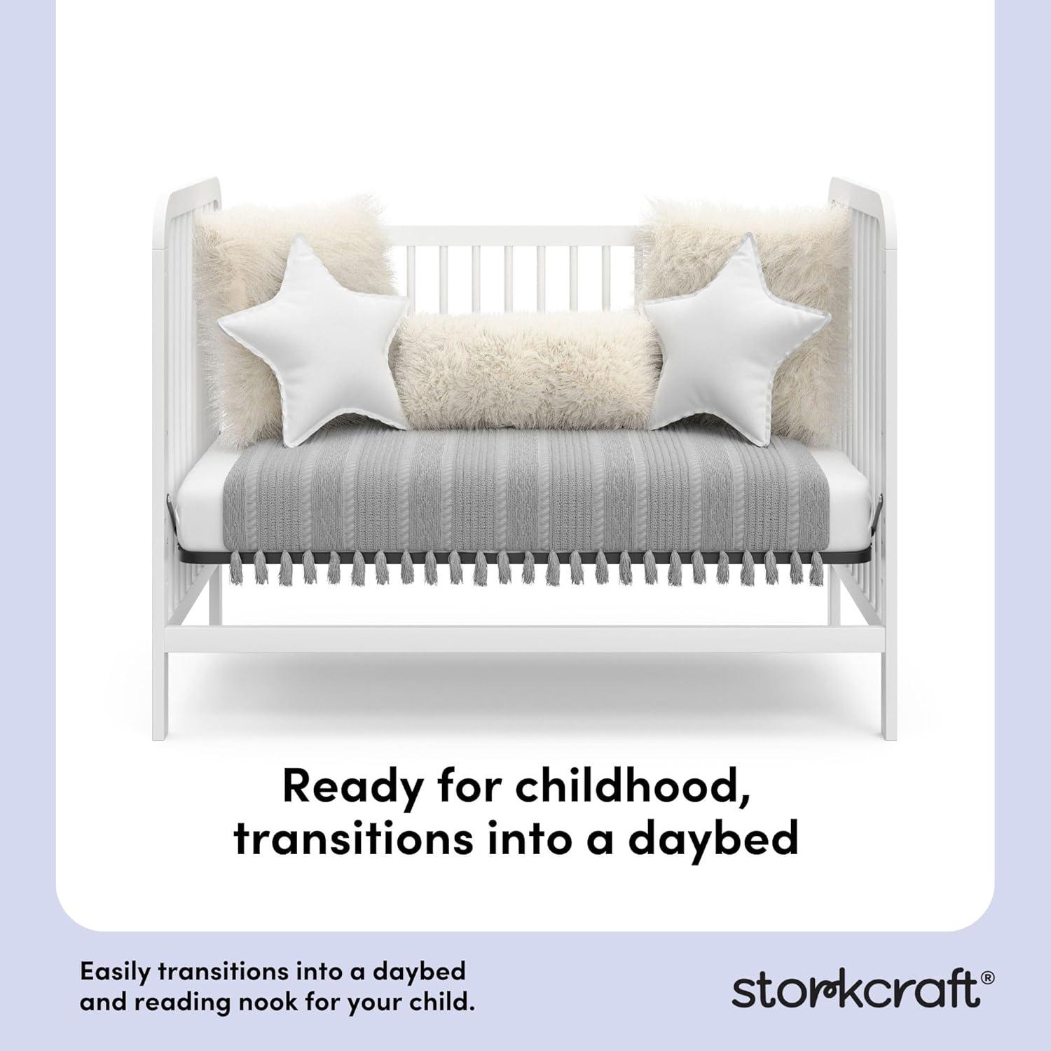 imageStorkcraft Pasadena 3in1 Convertible Crib White GREENGUARD Gold Certified Converts to Daybed and Toddler Bed Fits Standard FullSize Crib Mattress Adjustable Mattress HeightWhite